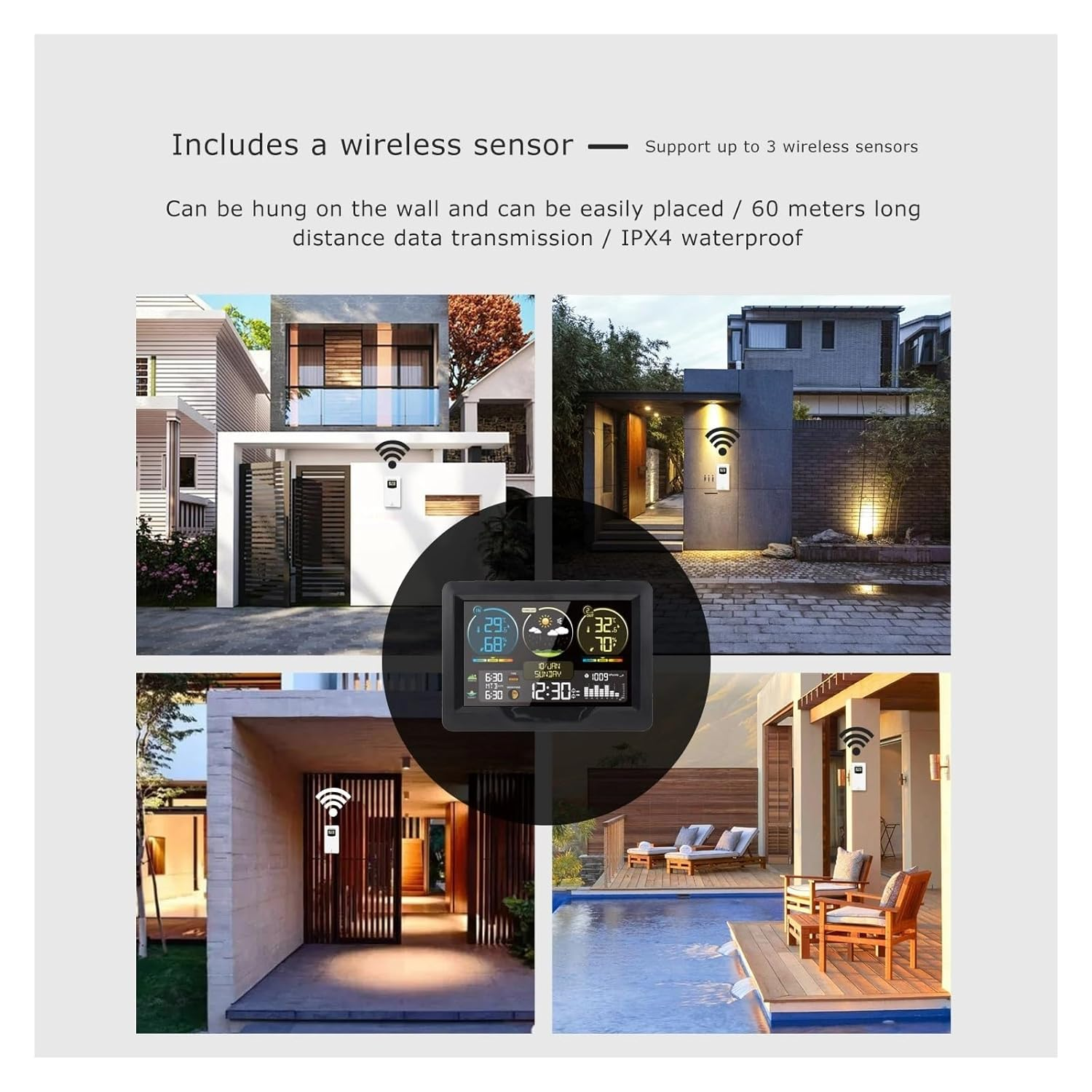 Wireless Weather Station Digital Home Temperature Humidity Meter Sun Time Tide Moon Phase Barometer Clock Forecast Trend Sesnor image number 6