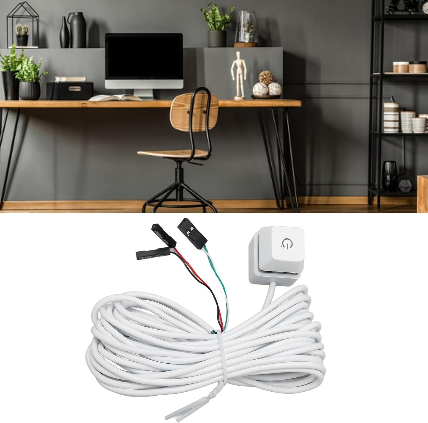 Desktop Computer Power Switch Power Supply Control Adapter Cable Mechanical Key Blue Switch External Desktop Computer Power on off Switch Button (Colorful Light 2M) image number 1