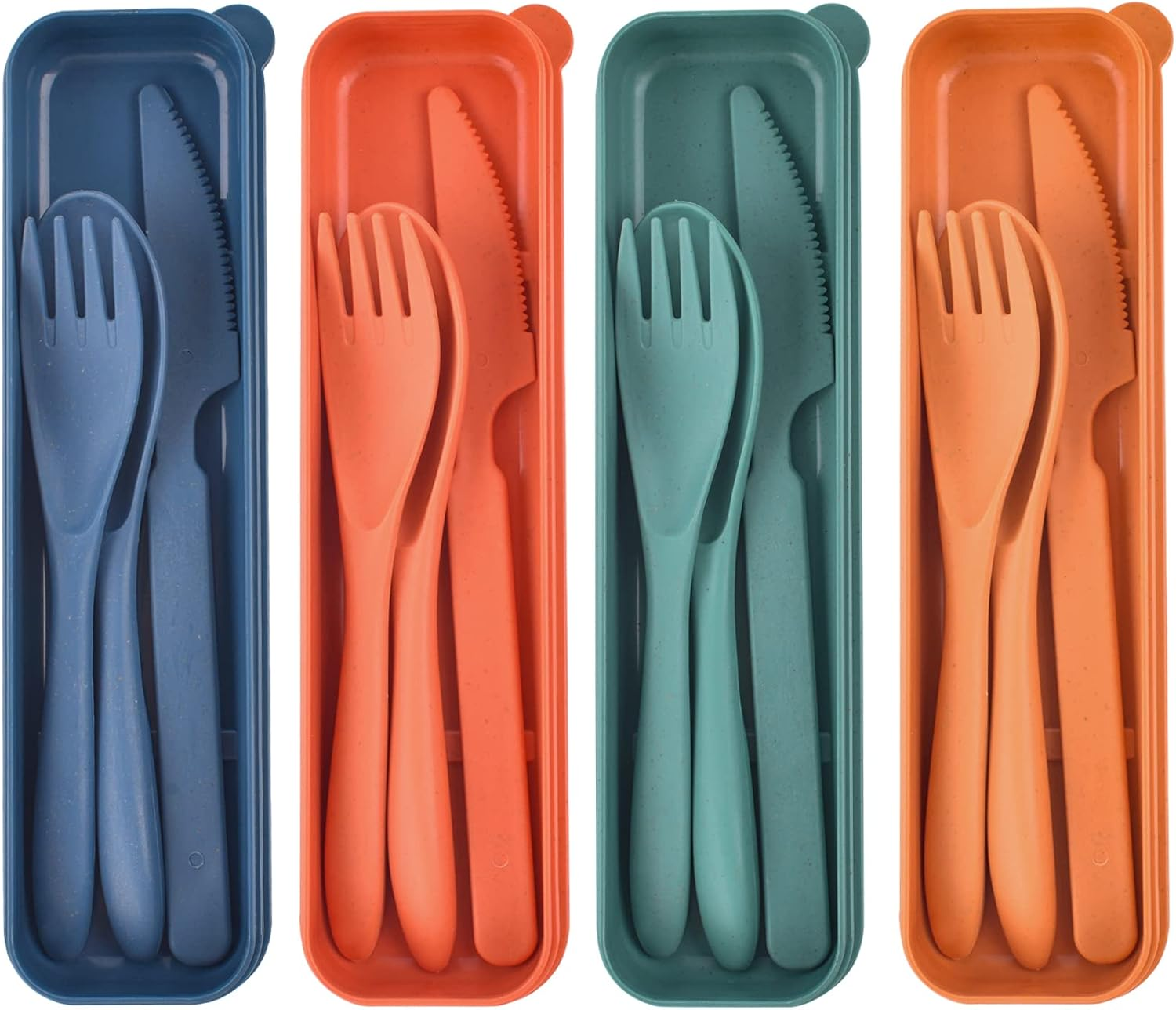 Travel Utensils with Case, Reusable Plastic Cutlery, Travel Cutlery Set, Flatware Set for Travel Work School Picnic Camping or Daily Use (Blue, Green)