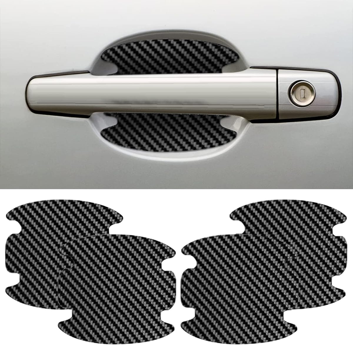 8PCS Car Door Handle Scratch Protectors, Carbon Fiber Car Door Handle Bowl Sticker, Universal Auto Doors Handles Paint Guard Cover, Doors Handles Cup Protective Film for Cars (Blue)