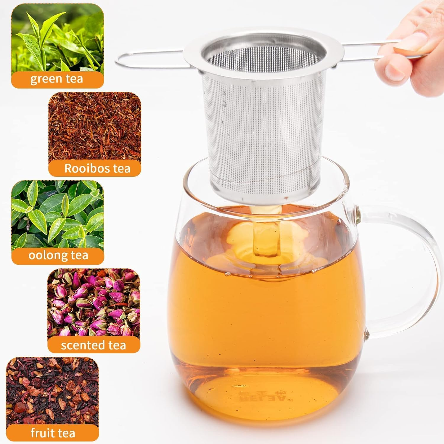 Mtxorvix Tea Filter Strainer Extra Fine Mesh Tea Strainer Stainless Steel Tea Infuser Steeper with Lid and Foldable Handle Loose Tea Leaf Steeper, for Tea Cups, Teapots, Mugs (Style B) image number 6