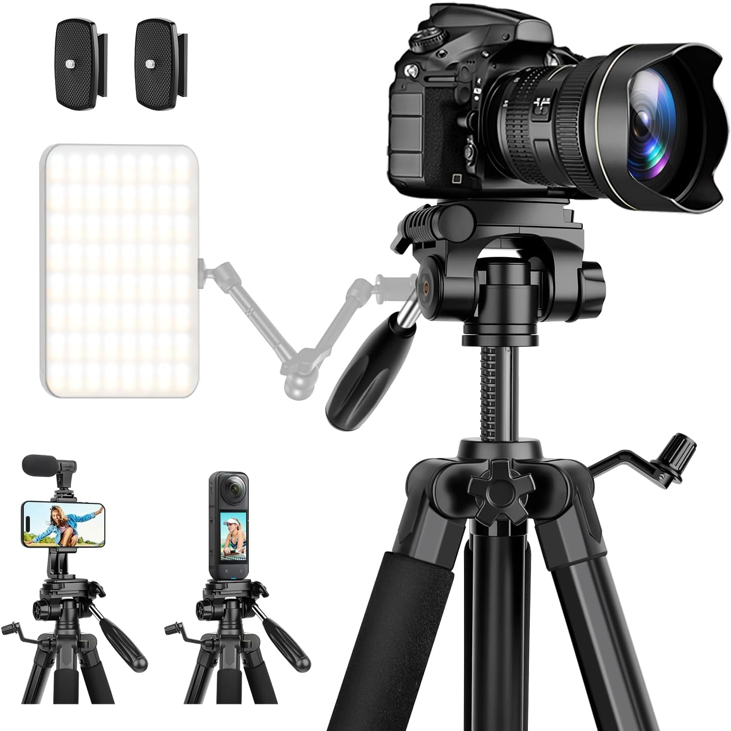 JOILCAN Camera Tripod for Canon Nikon, 74" Lightweight DSLR Tripod Camera Stand with Detachable Head and Universal Phone Mount, Reinforced Aluminum Tall Tripod for Vlog Live Streaming Max Load 14LB