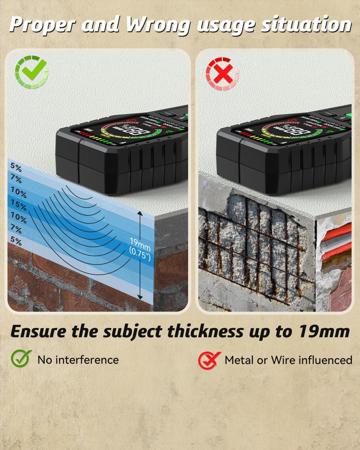 Pinless Moisture Meters Non-Invasive Digital Wood Moisture Tester Water Leak Detector for Wall,Lumber, Building,Firewood,Humidity Tester (Black) image number 5