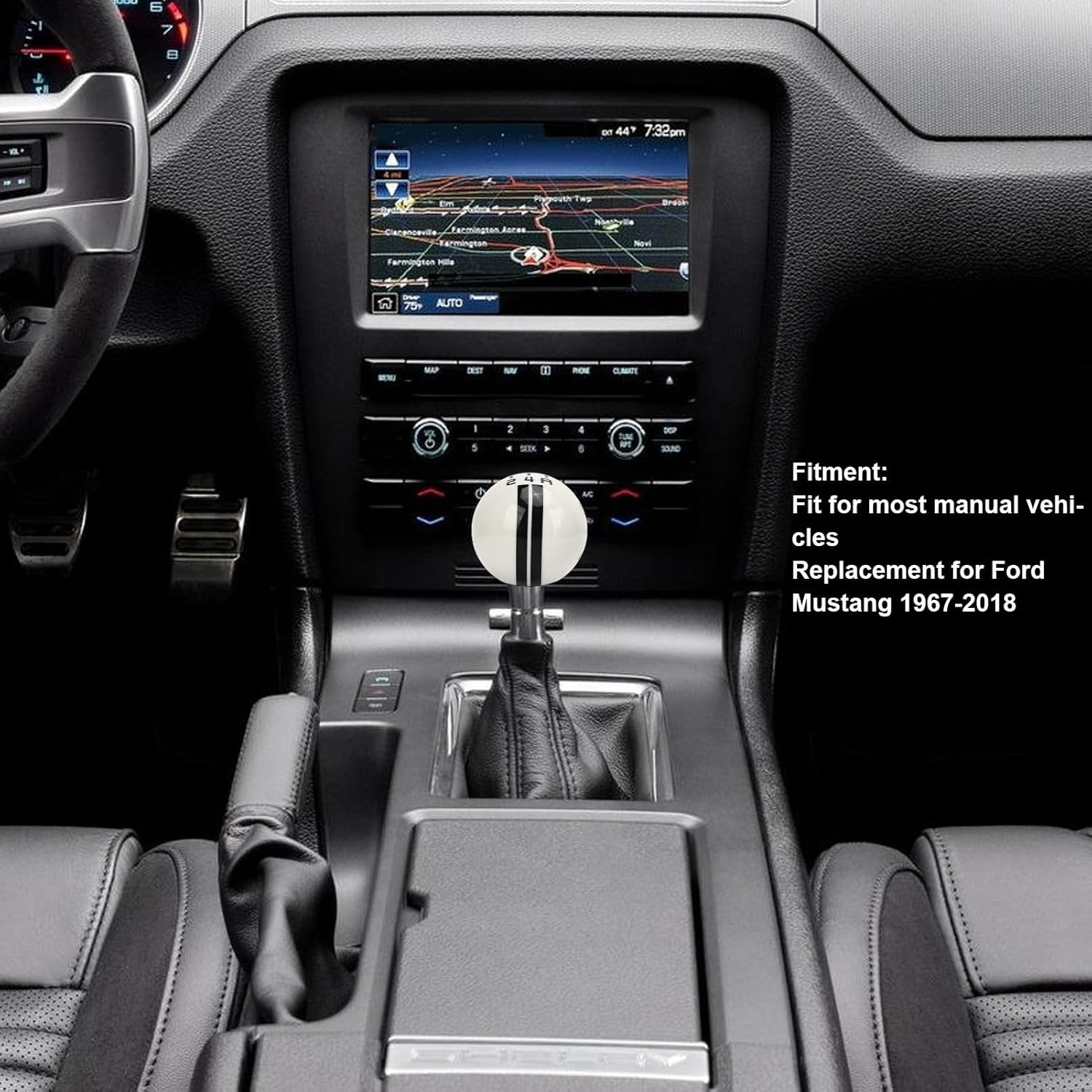 5 Speed Manual Gear Shift Knob Ball,Manual Shift Lever Knob Replacement for Ford Mustang 1967 to 2018 (White Black) image number 3