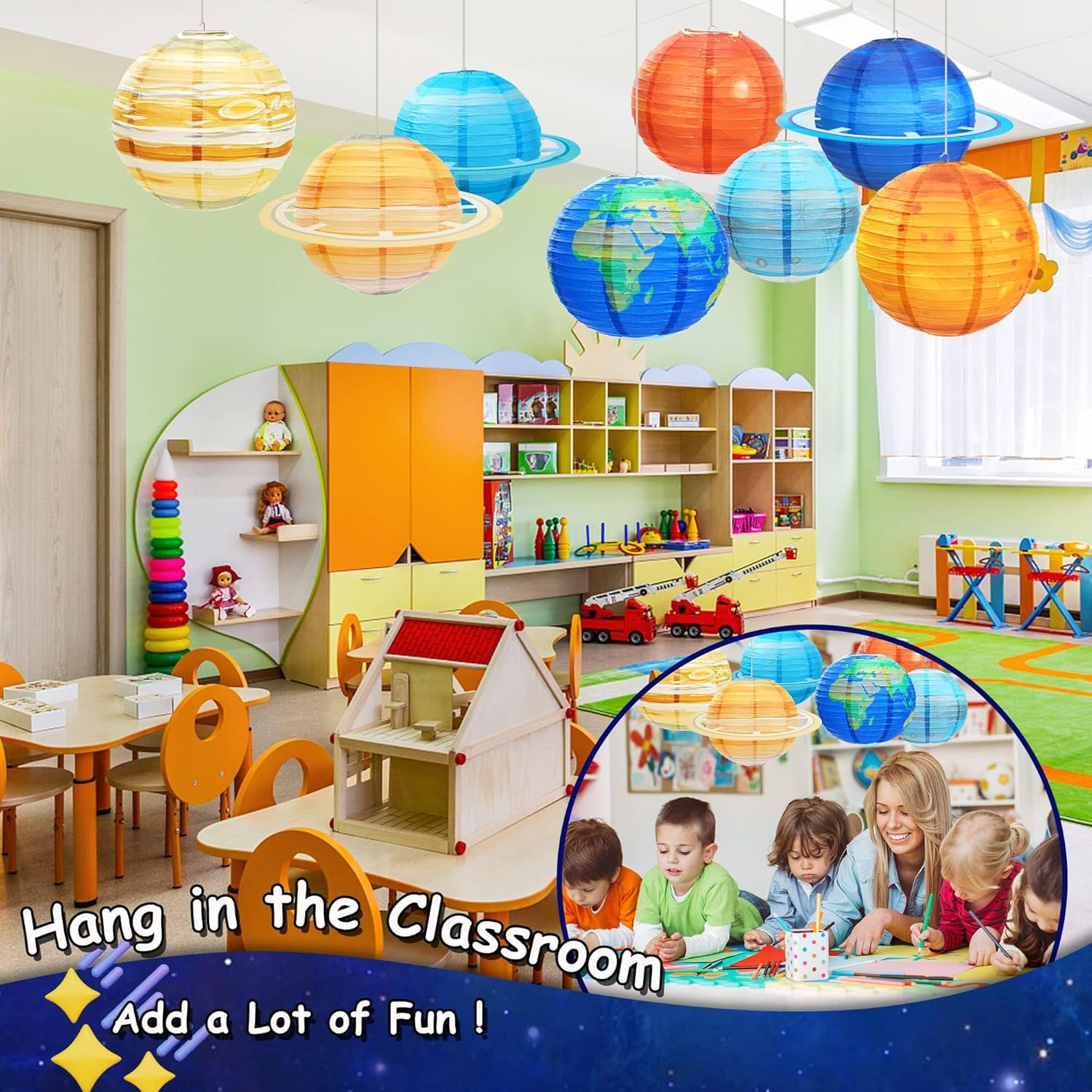 Space Paper Lanterns 8PCS 12 Inch Hanging Planets Lantern Out of This World Space Lanterns Solar System Planet Earth Lanterns for Kids Outer Space Theme Party Supplies Home Decor Birthday Decorations image number 2