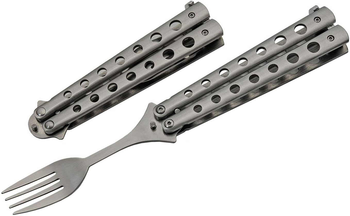 SZCO Supplies 9&rdquo; Silver Finished Butterfly-Open Style Travel/Camping Fork (211520-SL) image number 1