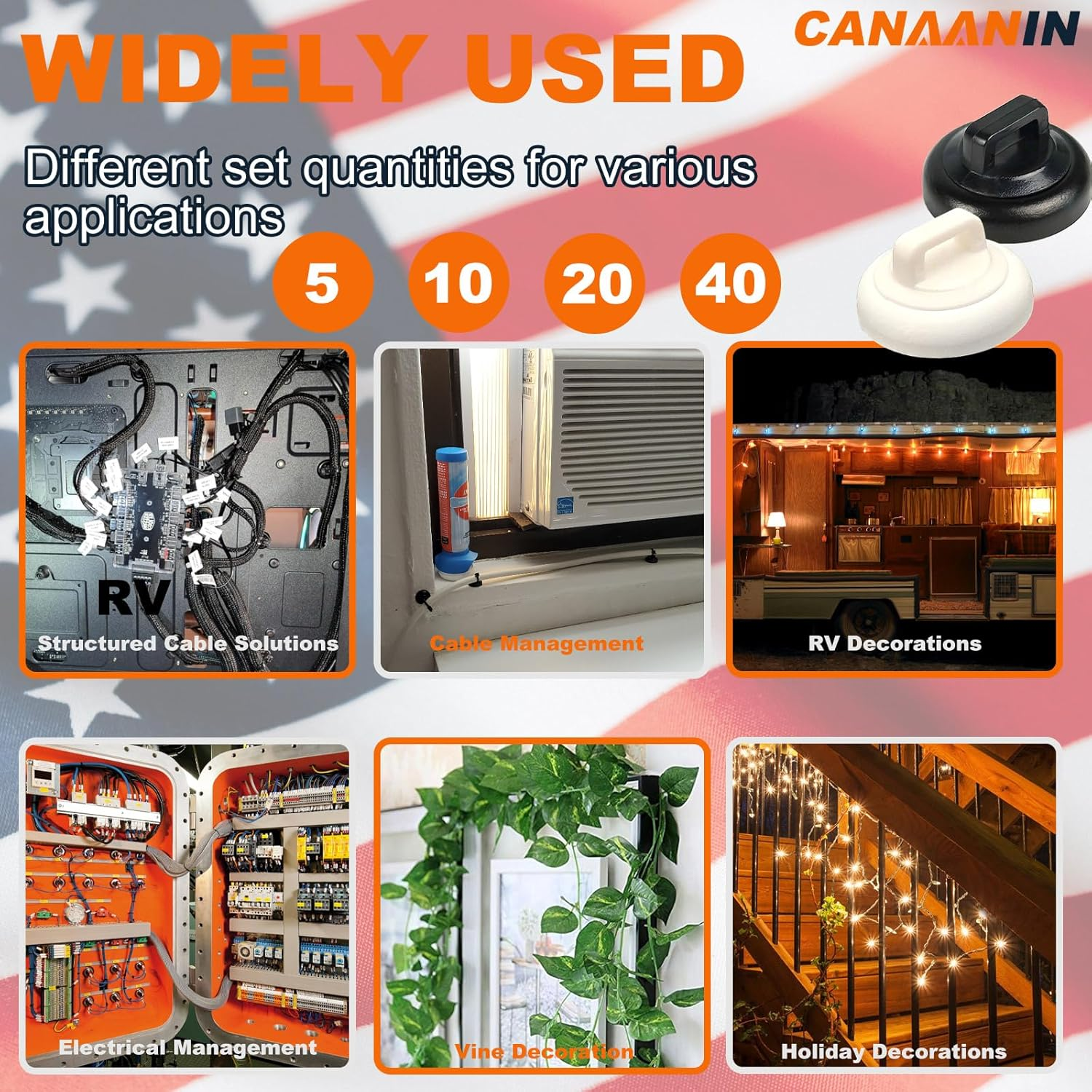 CANAANIN Magnetic Cable Zip Tie Mounts Clips 40 Piece Multipurpose Zip Ties Mount Base Holder Black Wire Cable Holder Mount Wire Clips Management for Home Office Marine Mechanical Electrical Wiring