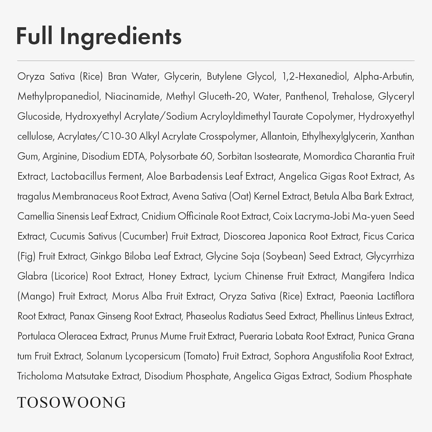 TOSOWOONG Alpha Arbutin 2% Rice Serum, Rice 746,074Ppm, Alpha-Arbutin 20,000Ppm, Glow, Glass Skin, Pigmentation, Acne Marks, Dark Spots, Even Skin Tone, Hydrating, Korean Skin Care, 33Ml / 1.11 Fl.Oz. image number 1