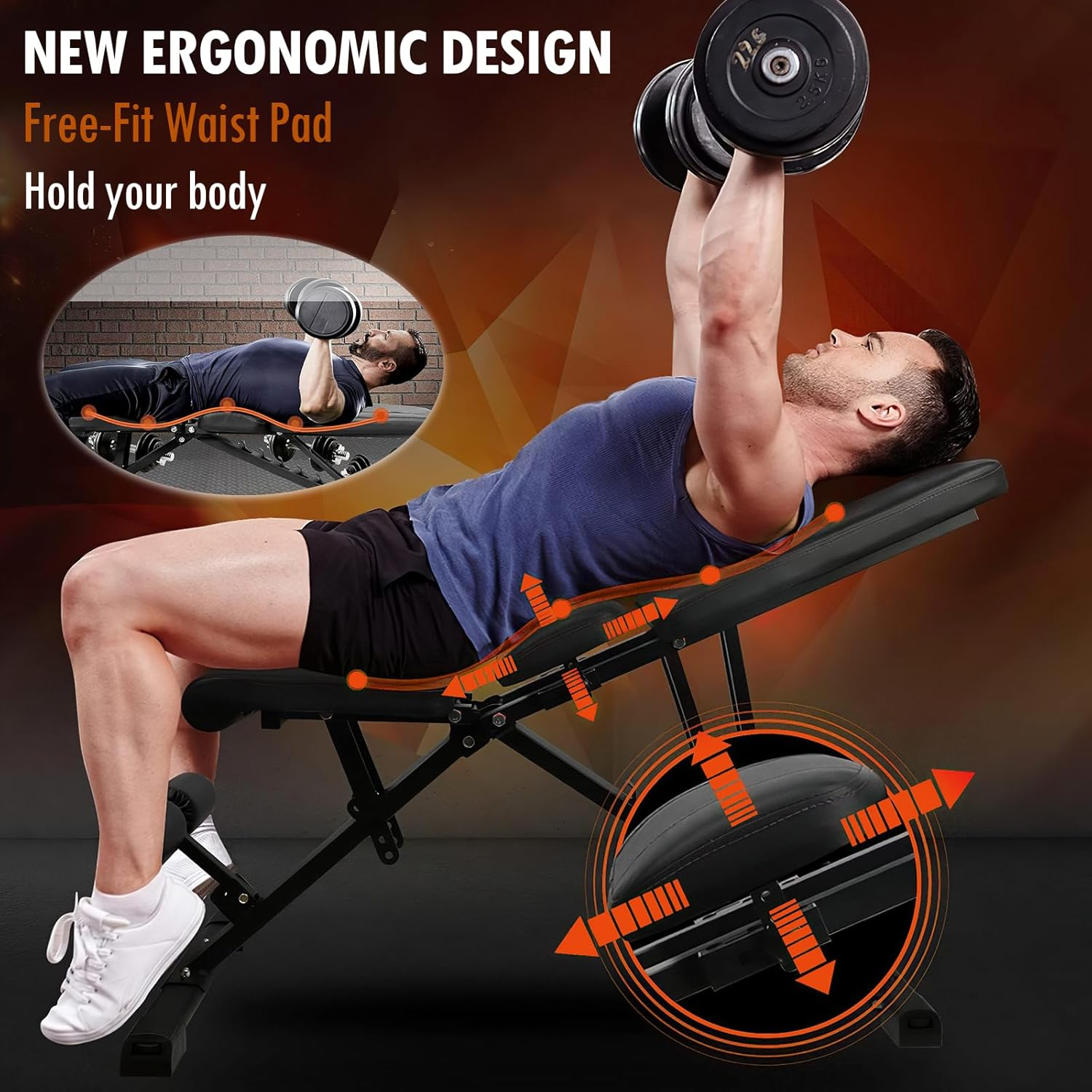 Adjustable Weight Bench Full Body Workout Multi-Purpose Foldable Strength Training Benches Decline Incline Bench for Home Gym image number 4