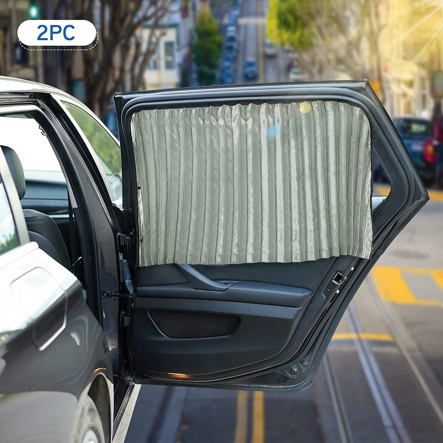 ZATOOTO Car Side Window Sun Shade - 2 Pcs Grey Magnetic Privacy Sunshades - Curtain Keeps Cooler Screen for Baby Sleeping - Black image number 6