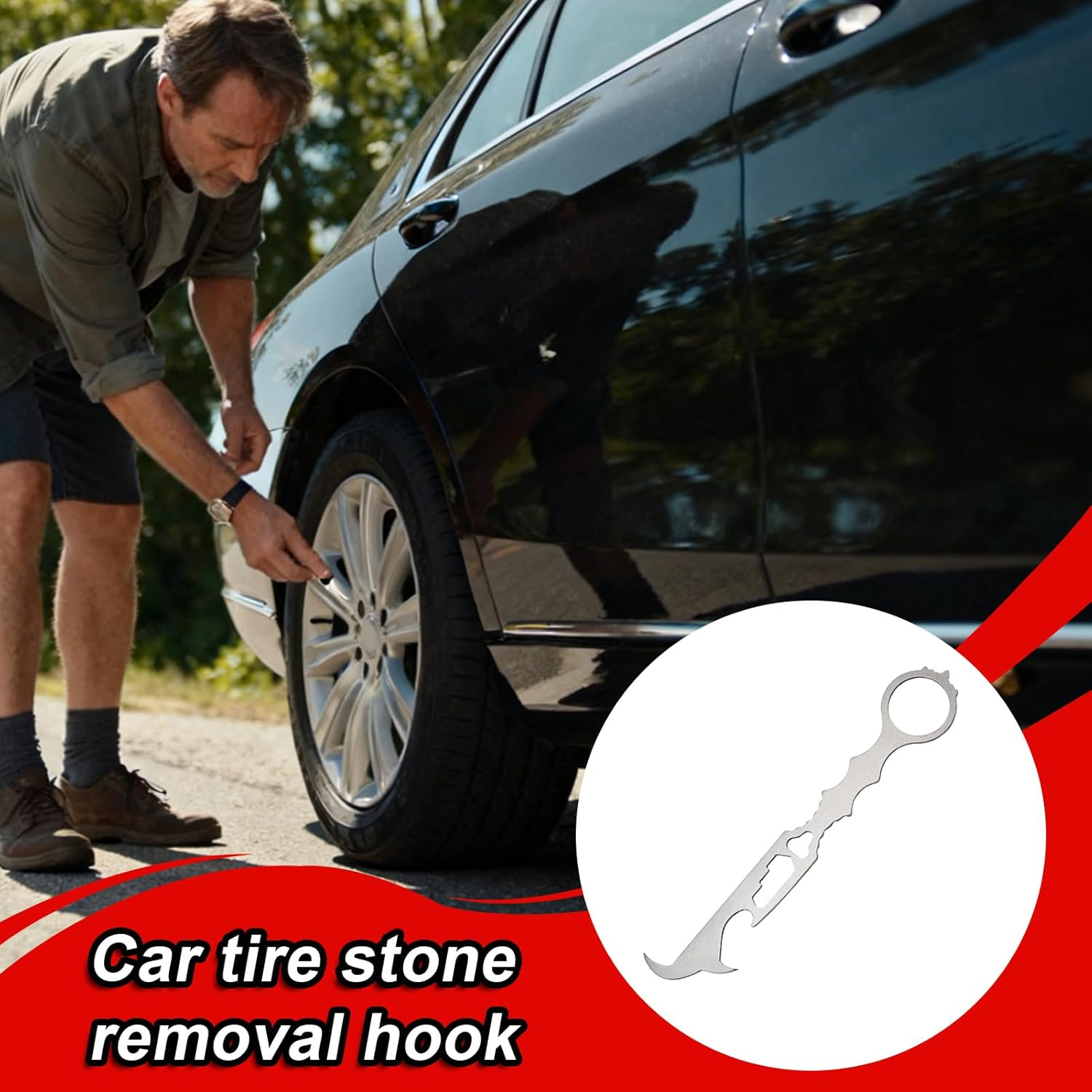 Tire Stone Remover for Car,Multifunctional Auto Tyre Rock Picker | Car Tire Rock Remover Tool,For Outdoor Vehicle Men Truck Rv Sedan Motor Bike Wheel Gravel image number 4