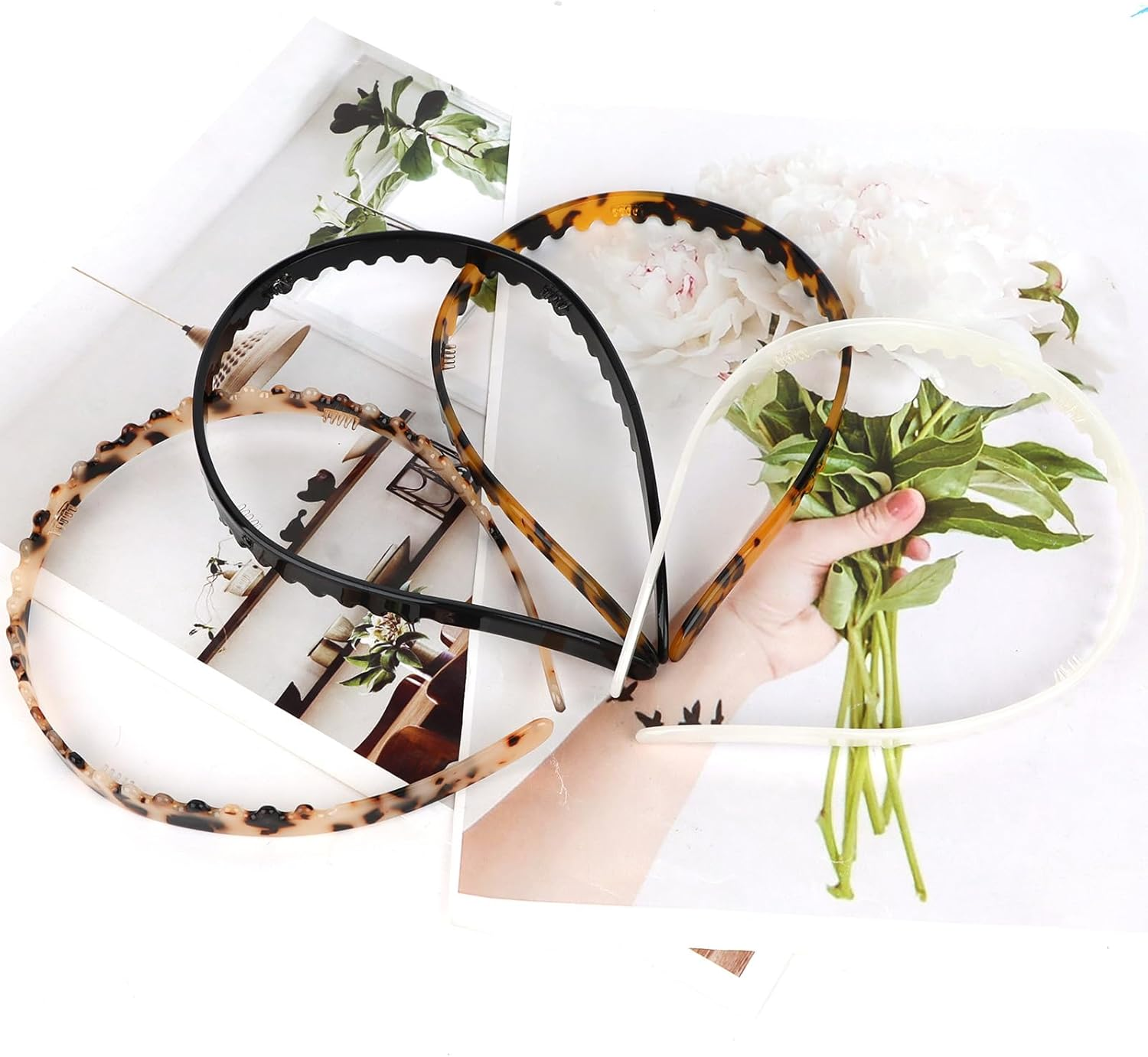 Exipsat Pack of 4 Acetate Headbands with Leopard Print and Non-Slip Teeth, Women'S Zigzag Headband, Stylish Plastic Headband for Women image number 1