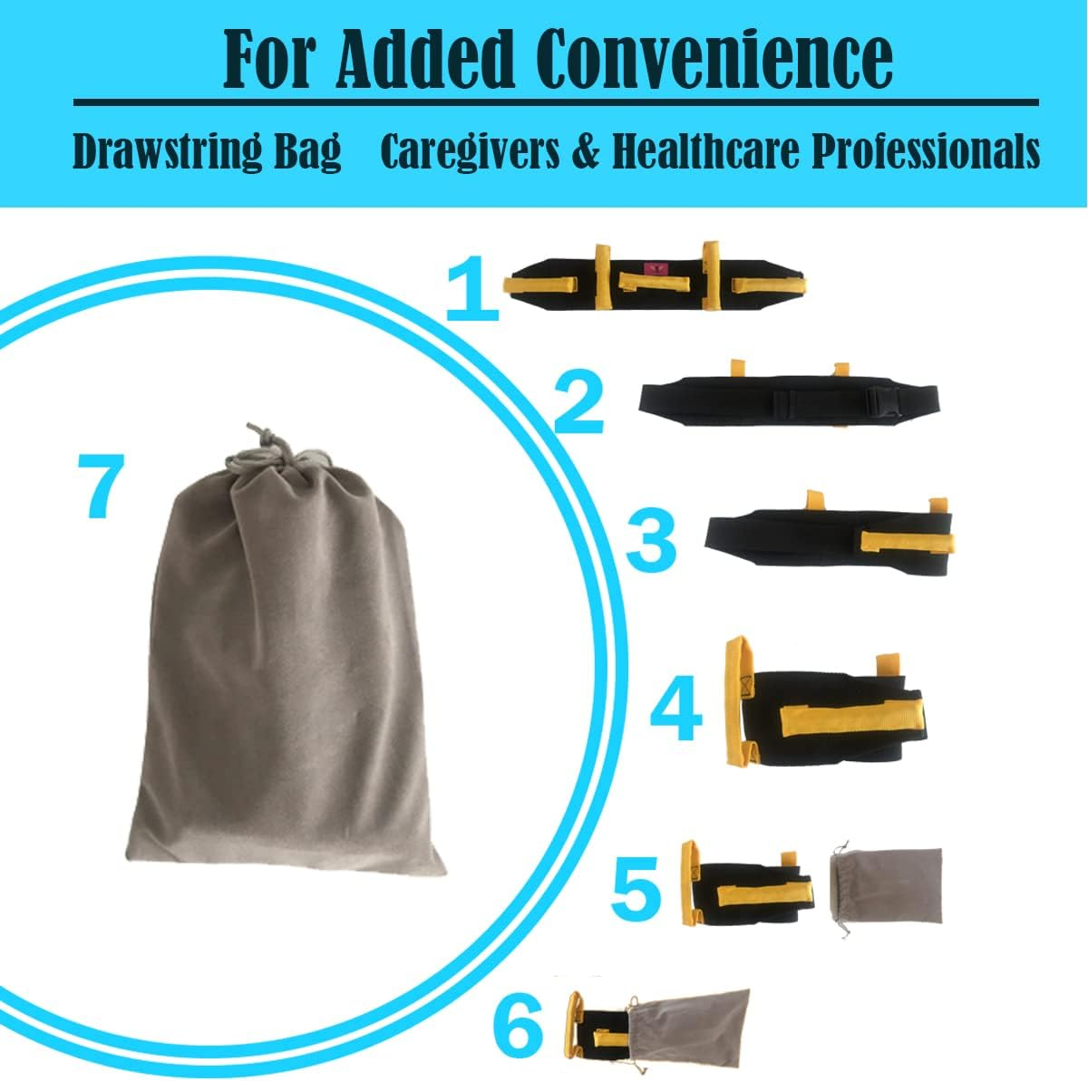 Transfer Gait Belt - 55" L X 4" W, Solid Black Handle, Quick Release Buckle - Elderly Patient Mobility Aid for Safe Walking Ambulation (Sky Blue) image number 3