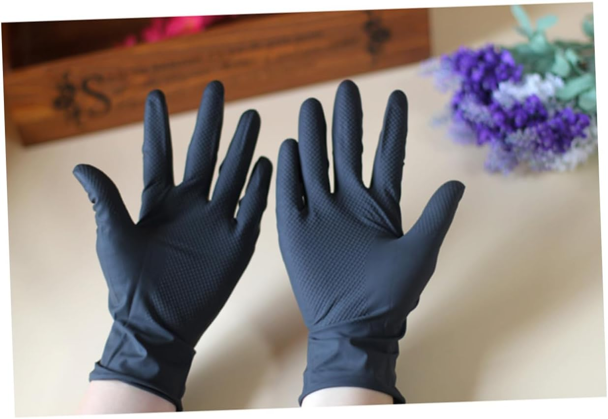 Garneck 10Pcs Laboratory Gloves for Hair Salon and Laboratory Use Black Reusable Latex Material Included for Hair Dye Application and Lab Tasks image number 6