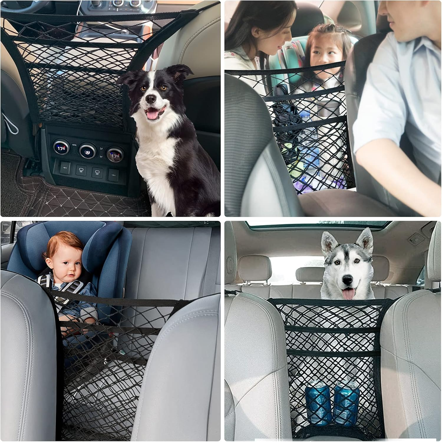 Universal Elastic Mesh Net Trunk Bag, 3-Layer Car Seat Net Car Mesh Organizer Dog Trunk Net Barrier Seat Back Net Bag Barrier of Backseat Kids Cargo Tissue Purse Holder image number 2