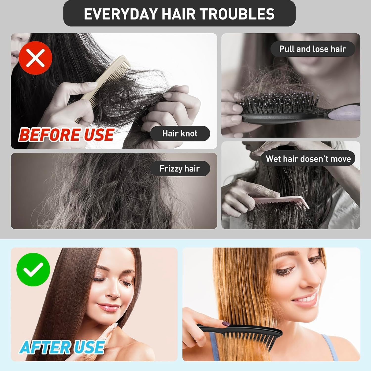 Wide Tooth Comb, Large Thickened Hair Comb, Shower Combs for Wet Curly Straight Hair, round Comb Teeth, No Hair Damage (Black, One Size) image number 4