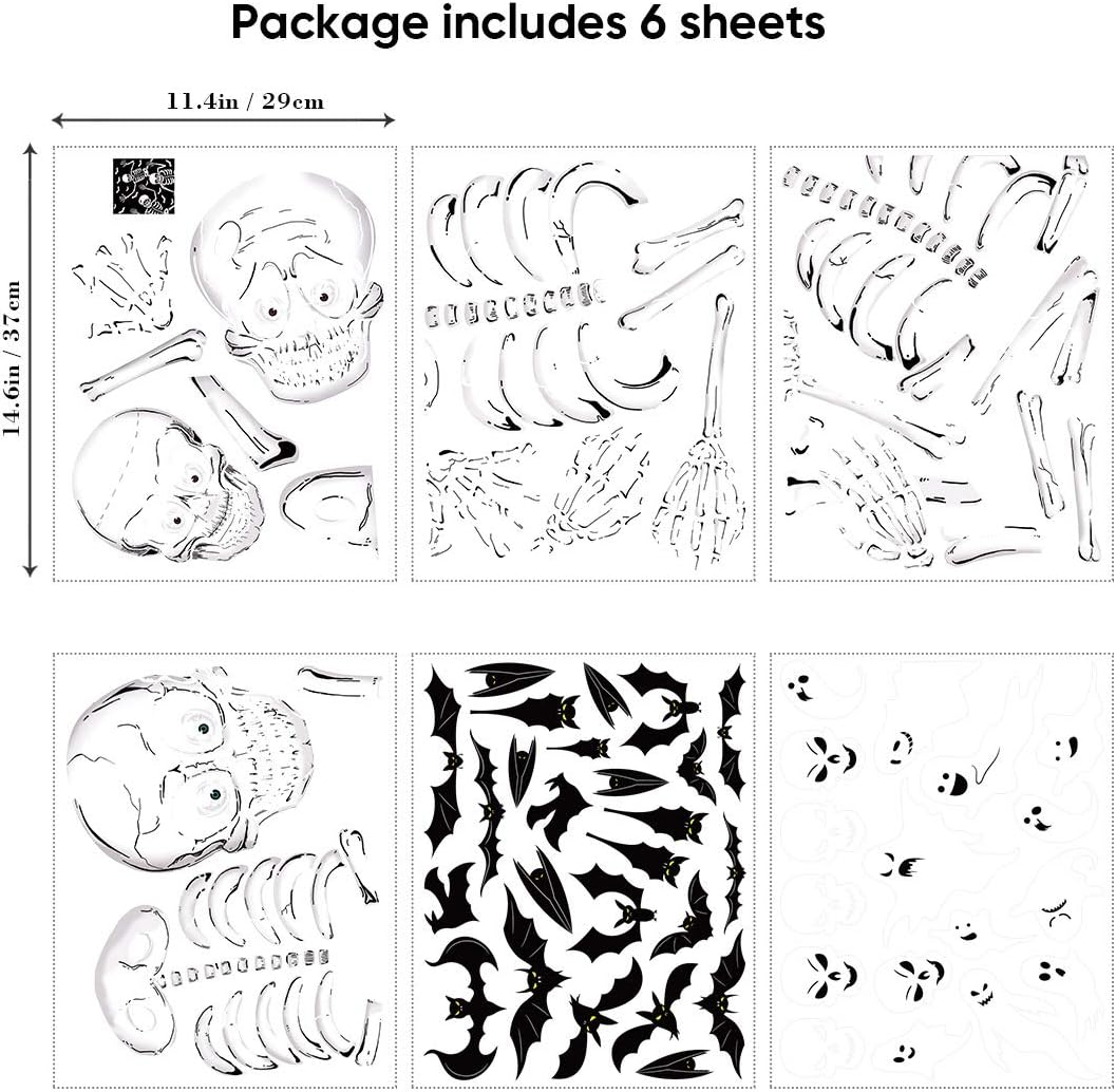 70 PCS Halloween Window Clings Halloween Window Stickers Skeleton Ghosts Bats Halloween Decorations for Windows Glass Walls Halloween Haunted House Party Supplies image number 6