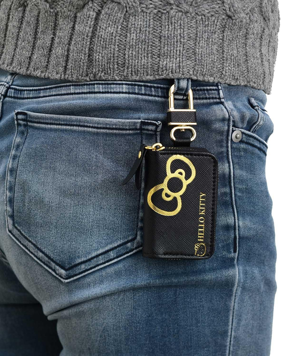 SEIWA KT523 Hello Kitty Key Case, Smart Key Storage, Black & Gold image number 1