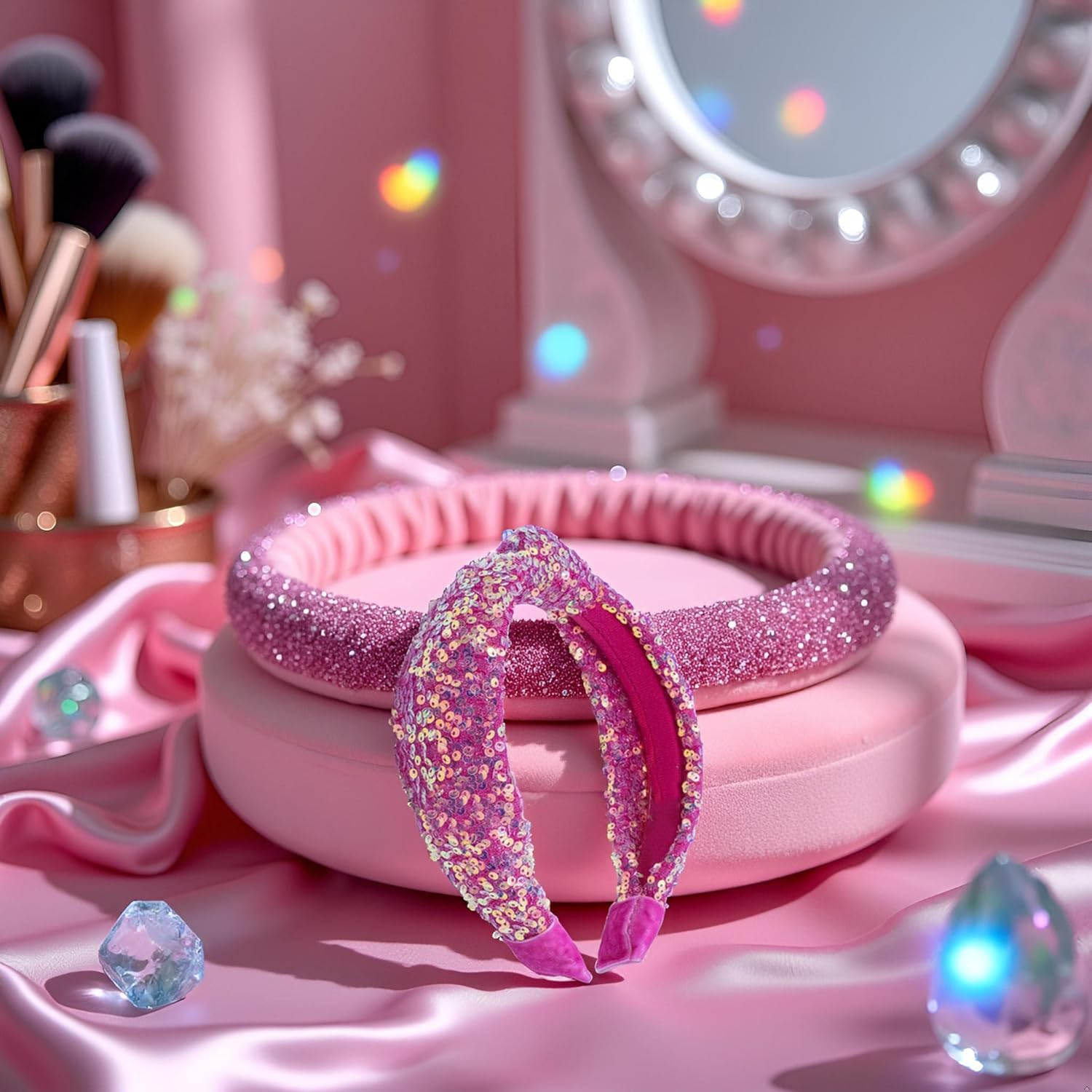 Pink Sequin Knotted Headbands and for Girls Women Sequin Headb Sparkly Hairbands Fashion Glitter Wide Top Knot Headband for Sport Cute Hair Accessories Birthday Gifts Clips and Barrettes,Headbands image number 6