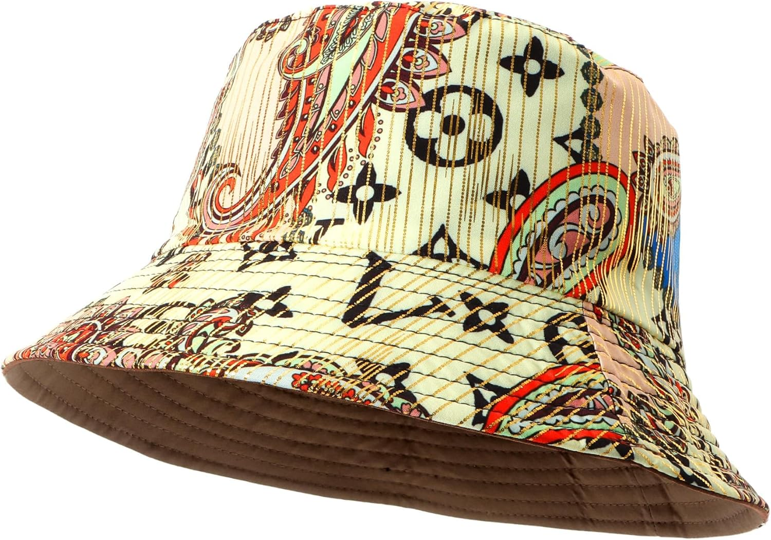 Hebenie Reversible Bucket Hat for Women &ndash; Summer Outdoor Sun Hat with Colorblock Print & Solid Side, Lightweight UV Protection Travel Beach Hat