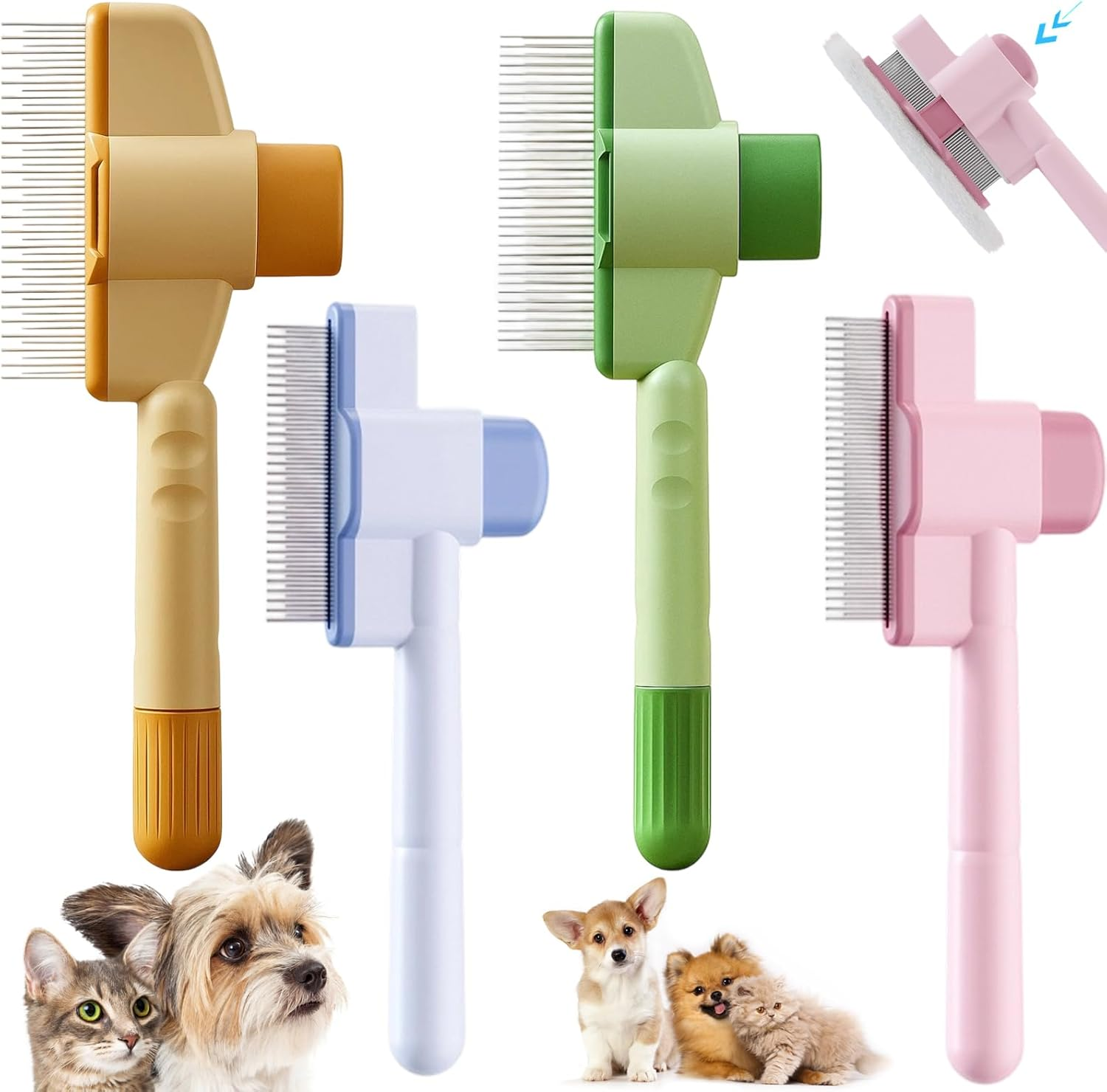 Pack of 4 Undercoat Brush Cat, Undercoat Brush Dogs, Cat Brush, Fur Flash Brush Cat, Brush Cat, Grooming Brush for Removal, for Dogs and Cats Brush