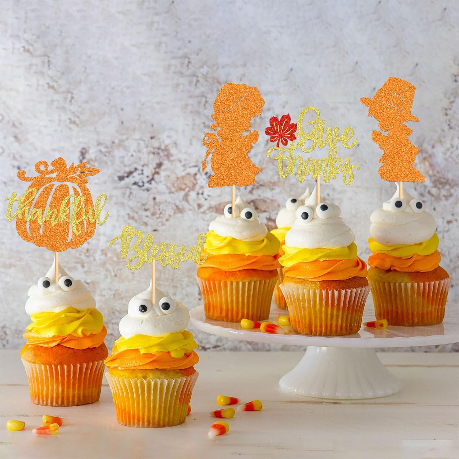 25 Pack Happy Thanksgiving Cupcake Toppers Give Thanks Cupcake Picks for Thanksgiving Theme Cake Decorations Birthday Party Thankful Dinner Supplies - Fall 3 image number 2