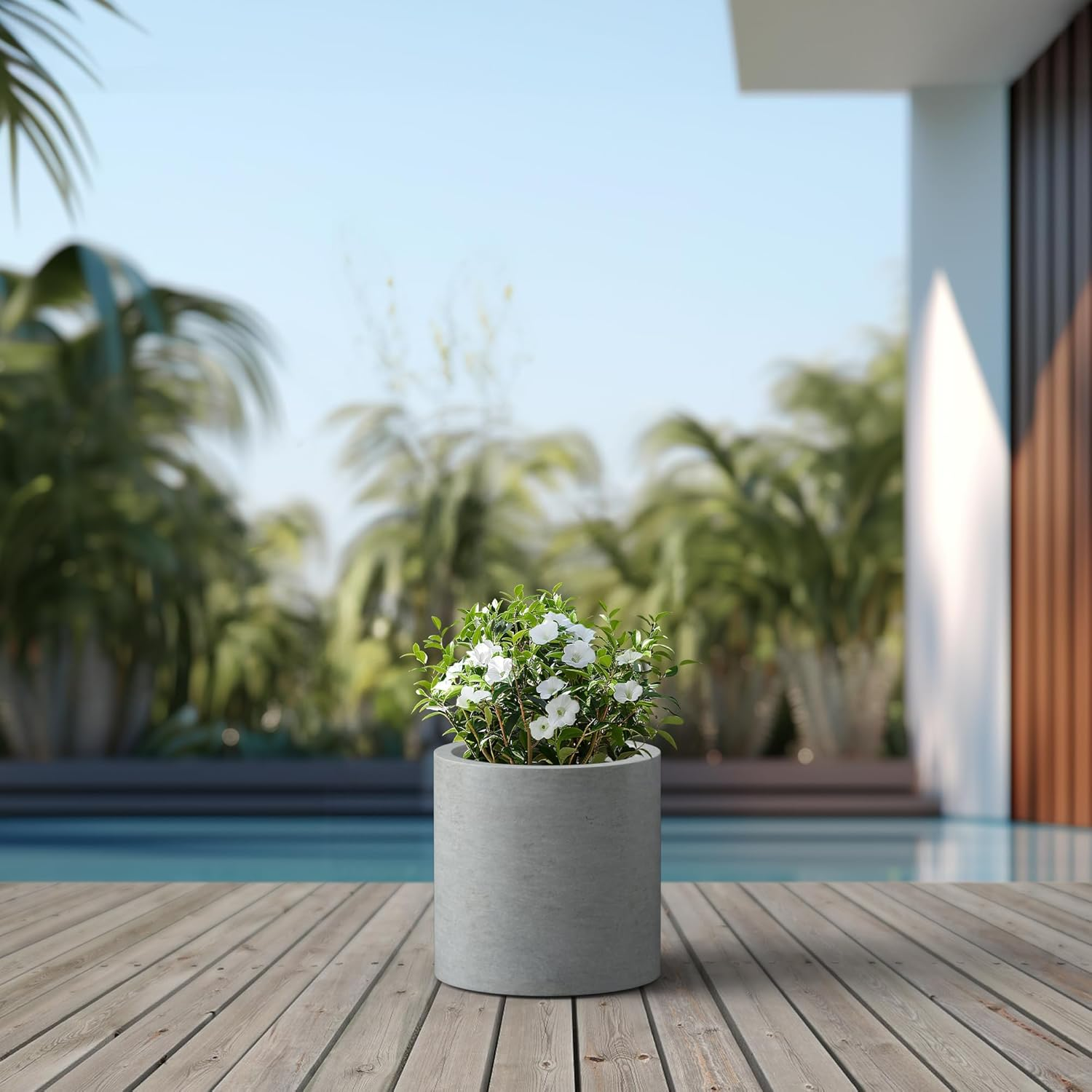 Kante 12.6" Dia Concrete Outdoor Modern Cylindrical Planters Set of 3, Natural Concrete image number 5