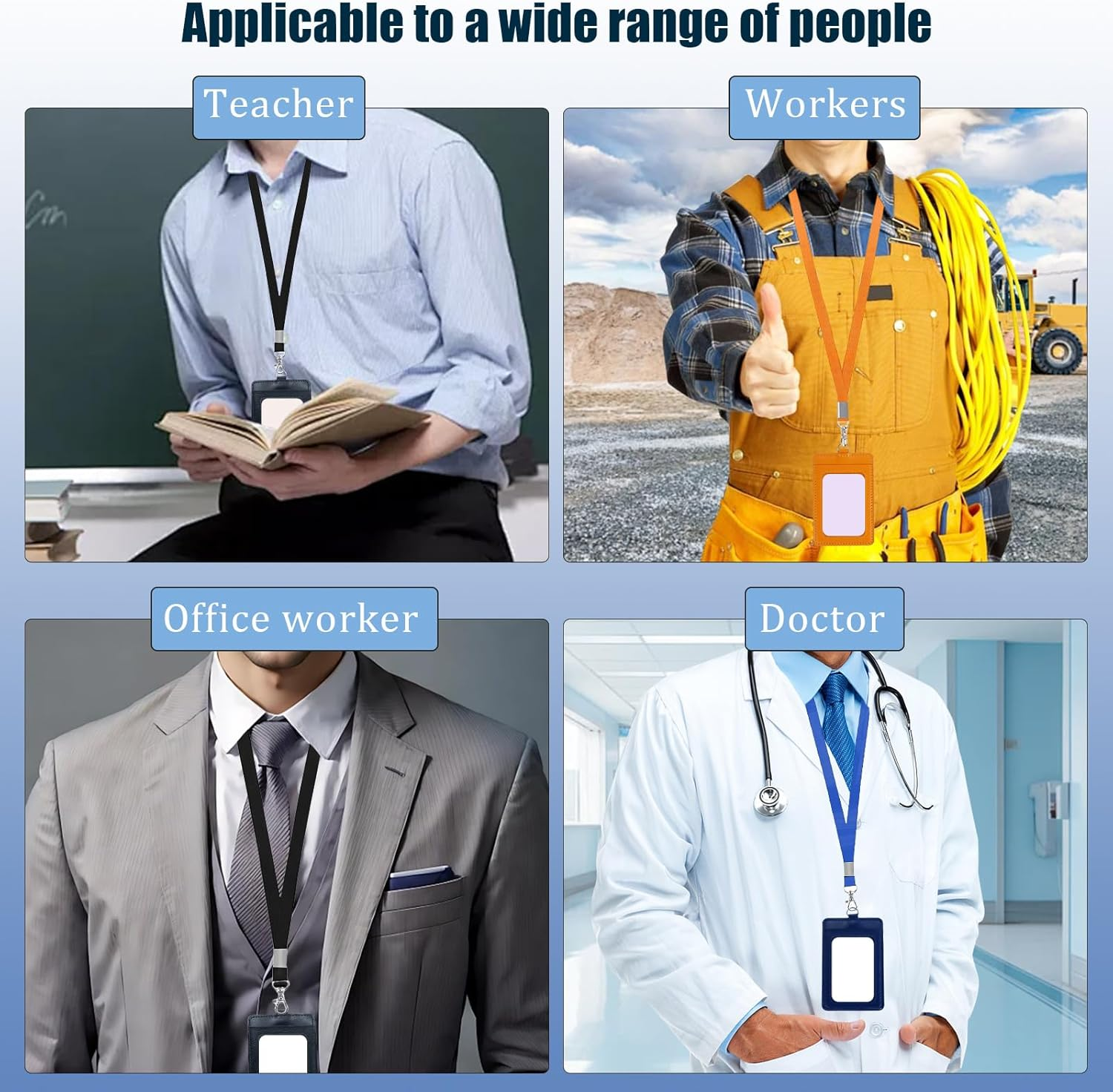 ZGWANSUI 2 Pack Vertical PU Leather ID Badge Card Holder with Lanyard & 2 Card Slot, Clear Window Name Badge Holder Case for Access Card, Business Credit Card, School Work ID, Name Tags (Orange) image number 4