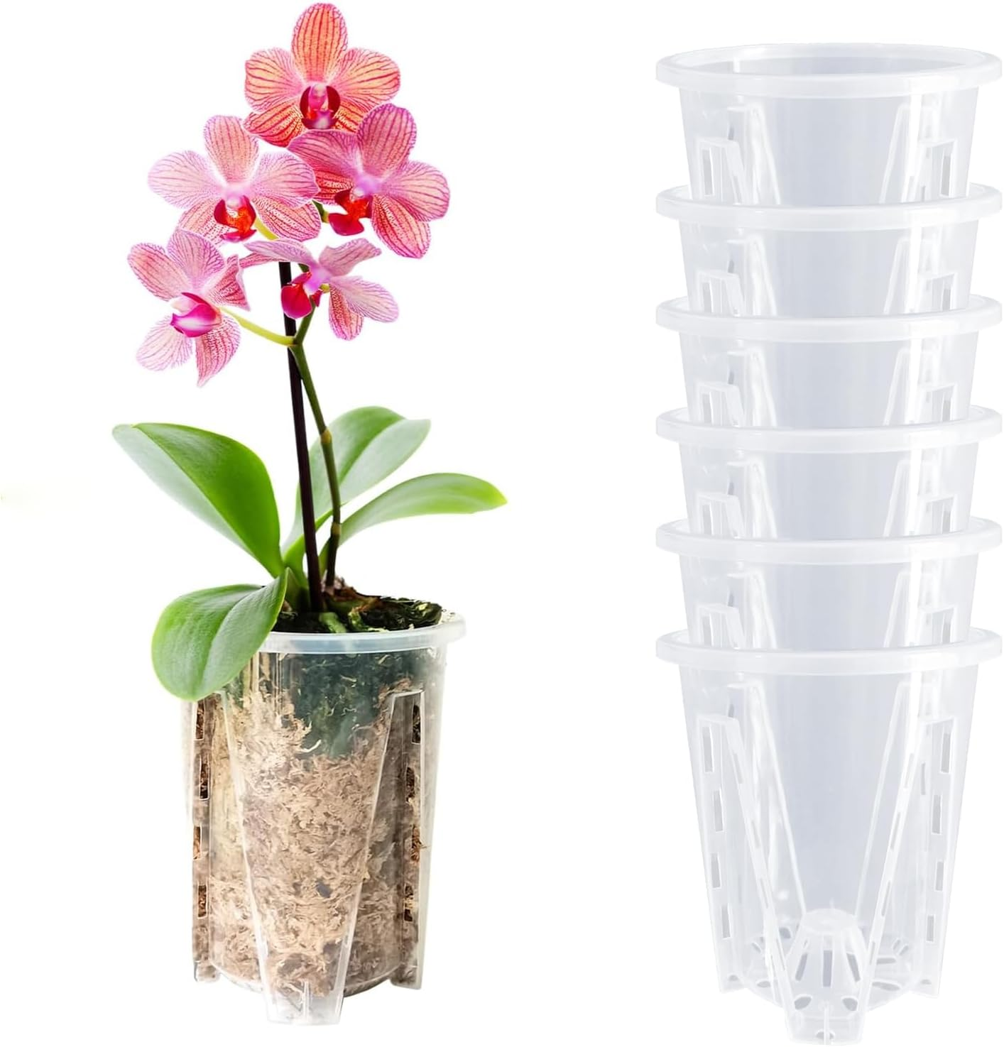 Orchid Pot, 3.9''W &times; 4.8''H 6 Pack,Orchid Pots with Holes,Sturdy Clear Plastic Orchid Pot for Repotting, Flower Plant Pot for Orchids Planter image number 4
