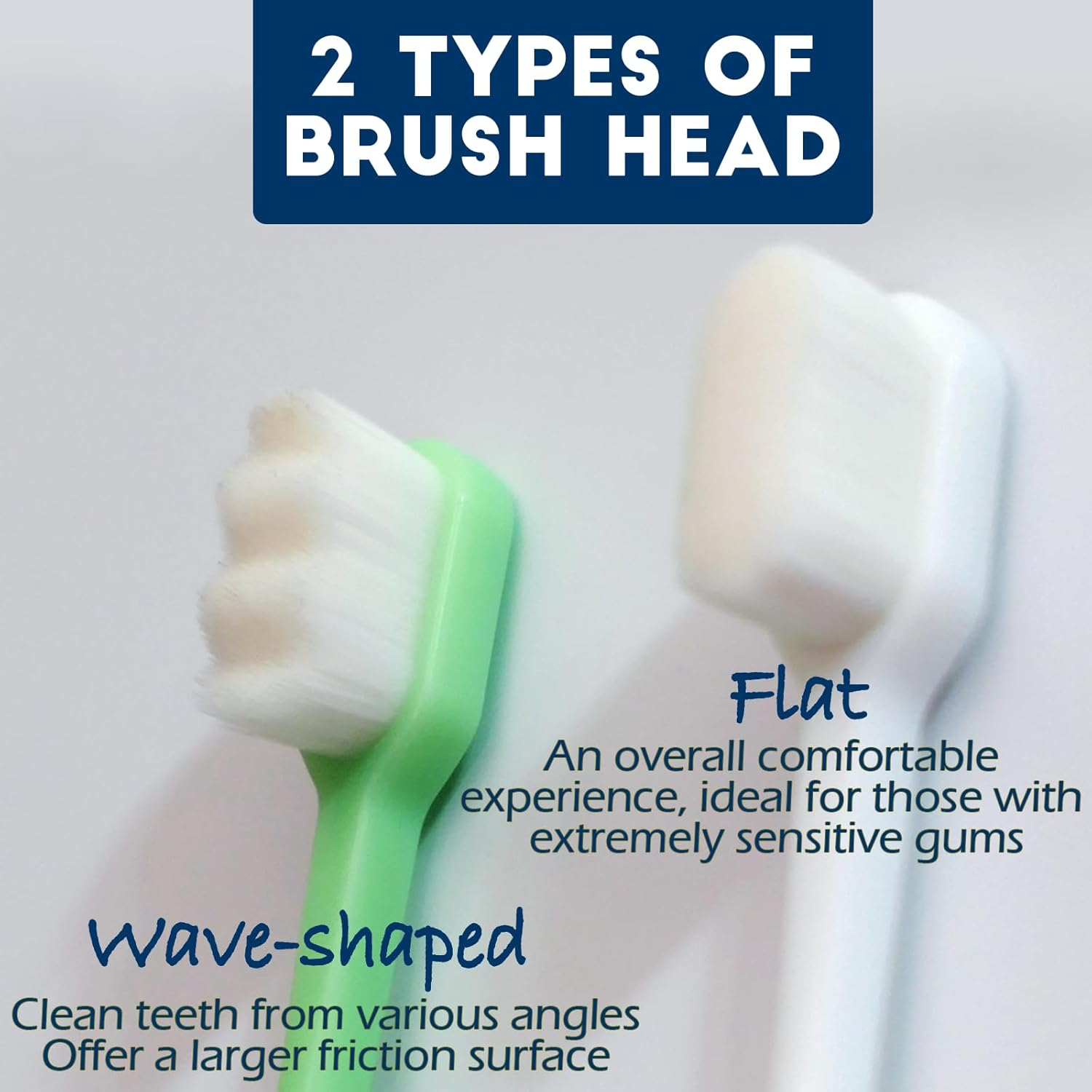 Dog Toothbrush Kit 4 Pack, Ultra Soft Dog Tooth Brush for Medium to Large Dogs & Cats, Pet Tooth Brushing Kit for Easy Dental Cleaning, Soft Bristles, 2 Green Wave Head & 2 White Flat Head image number 2