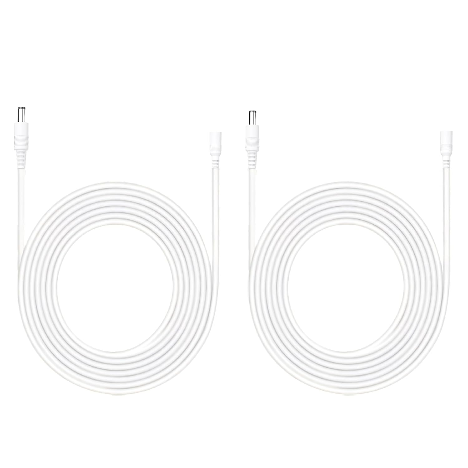 Clearhill 5M 2Pcs DC Power Extension Cable,5.5Mm X 2.1Mm Female to Male Power Cord for LED Strip Light,Security Camera Dvr,Router, 5V 6V 9V 12V 24V DC Power Supply Adapter and More(White) image number 4
