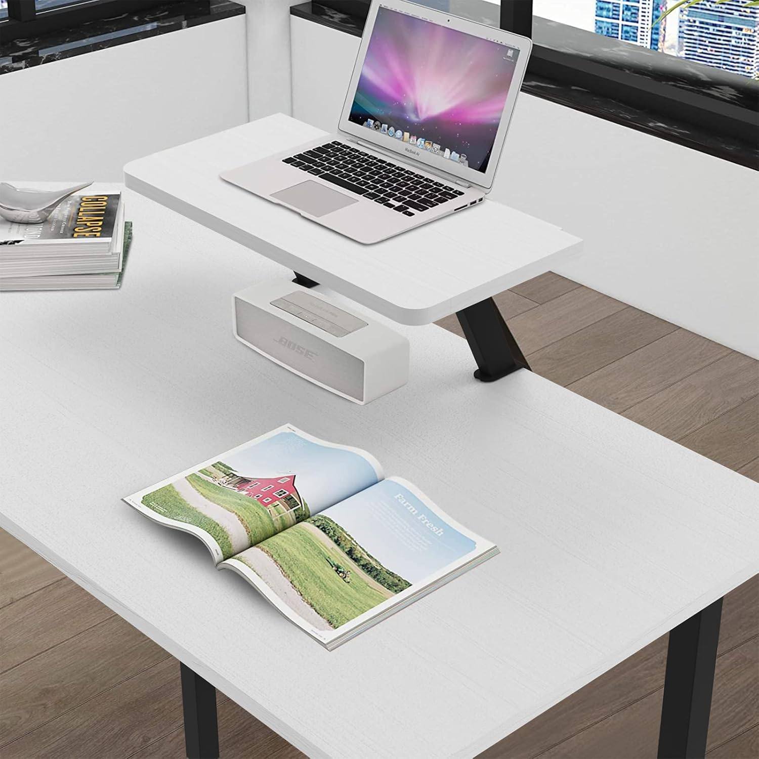 ADVWIN L Shaped Gaming Computer Desk 168Cm Wood Corner Desk with Tower Stand for Study Room Gaming Room Home Office Workstation White