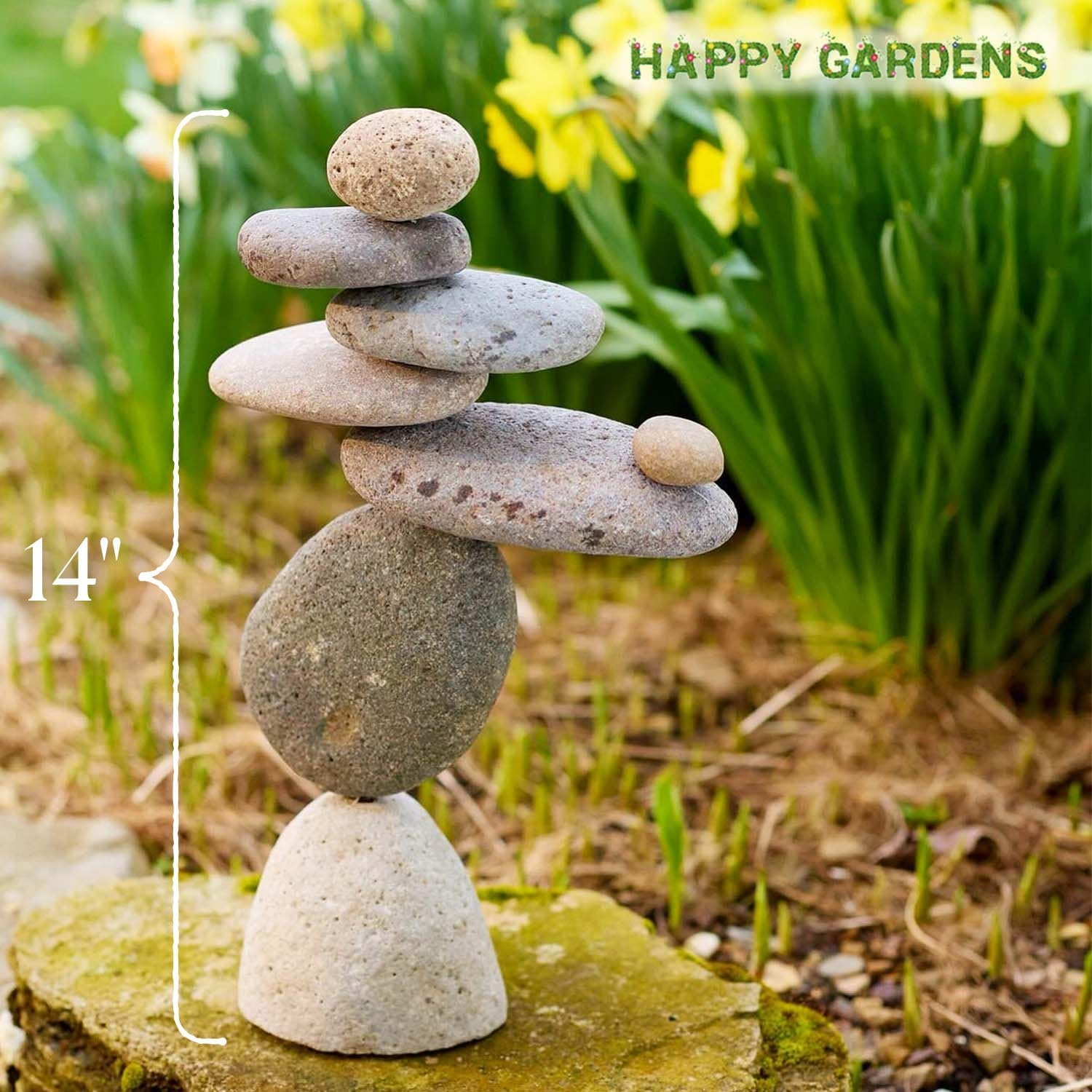 Happy Gardens Zen Stacked Rocks Sculpture | Cairn Statue Balancing Rock Stone Decor for Japanese Garden image number 1