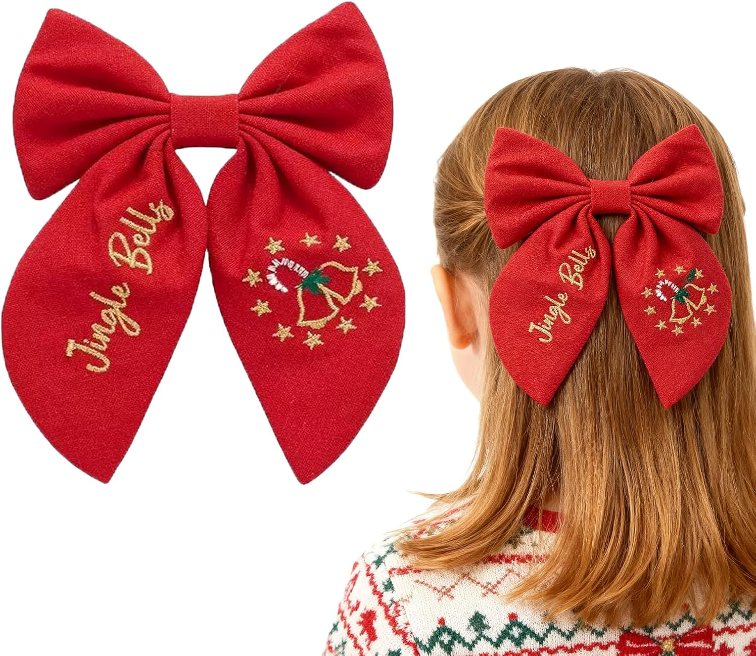 Christmas Hair Bows Clips Pearl Tree, Nutcracker, Holly Jolly, Santa Baby Ribbon Hair Clips with Long Tail, Christmas Hair Accessories and Christmas Gifts image number 4