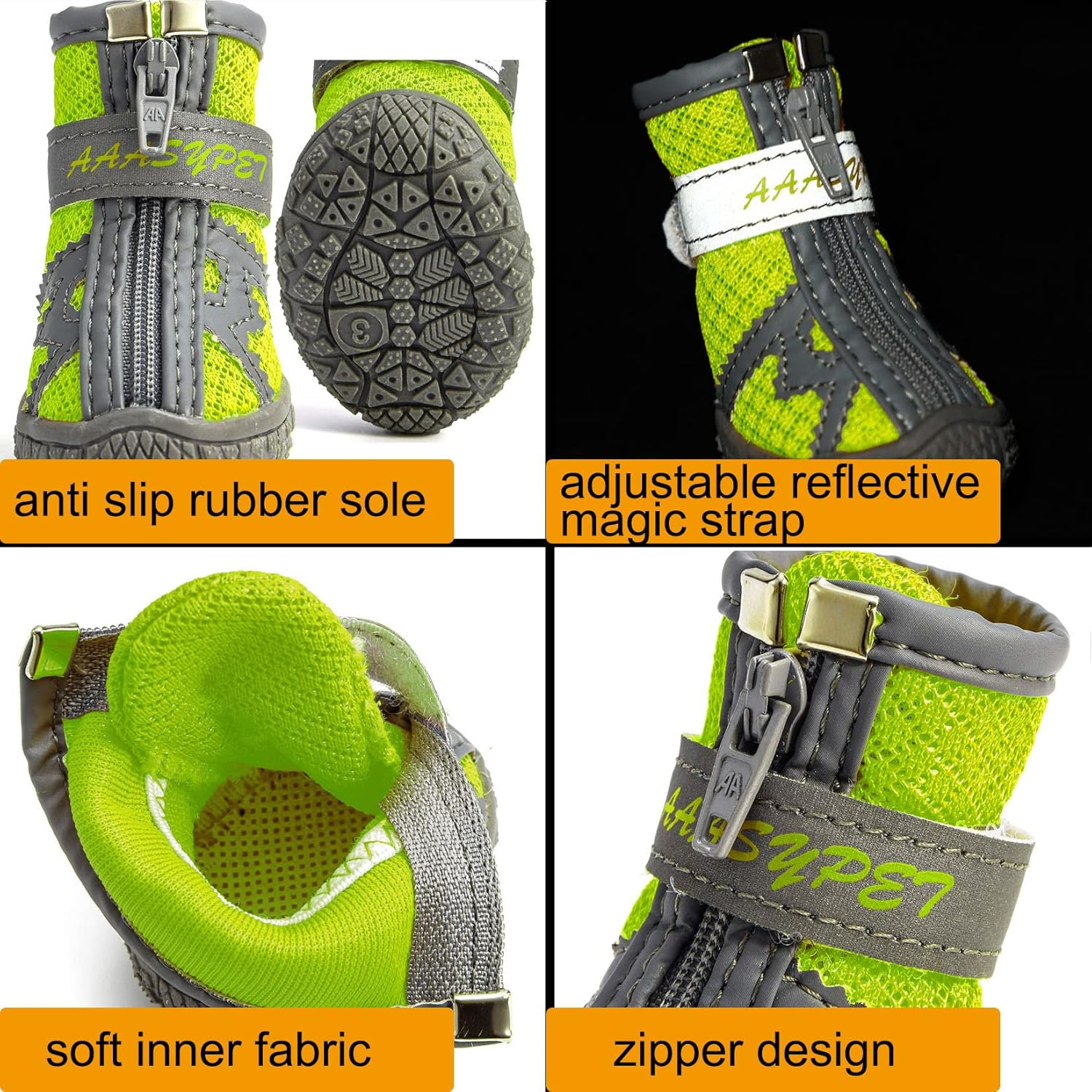 Zunea Dog Boots for Small Dogs Breathable Mesh Zipper Shoes Anti-Slip Adjustable Reflective Puppy Booties Outdoor Pet Chihuahua Paw Protectors Boots with Rugged Sole for Hot Pavement Green 1#