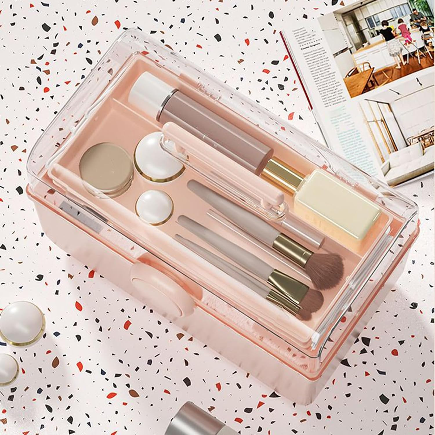 Hair Accessories Organizer Box, Dust-Proof Portable Art Craft Organizer, Makeup Holder Accessories Case Trays Storage for Baby Kids Ties Nail Supplies Office School Craft Home image number 1