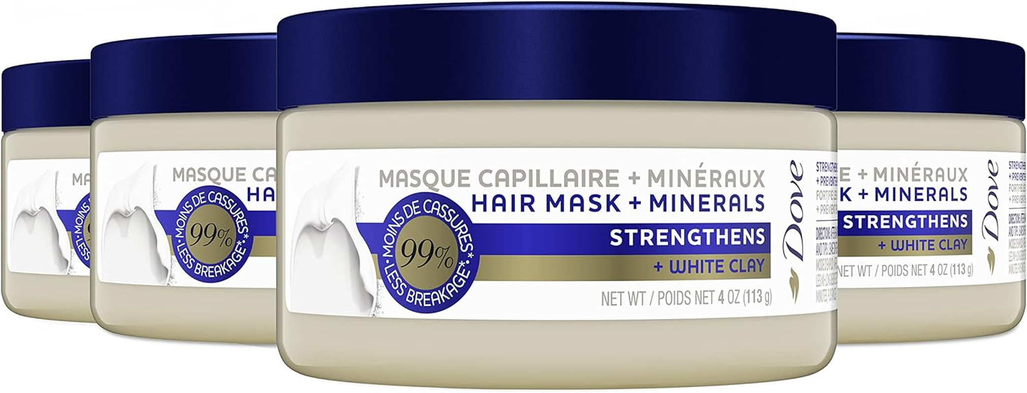 Dove Hair Mask - Strengthening Hair Mask for Damaged Hair and Hair Breakage, Minerals + White Clay, 4 Oz, 4 Count image number 3