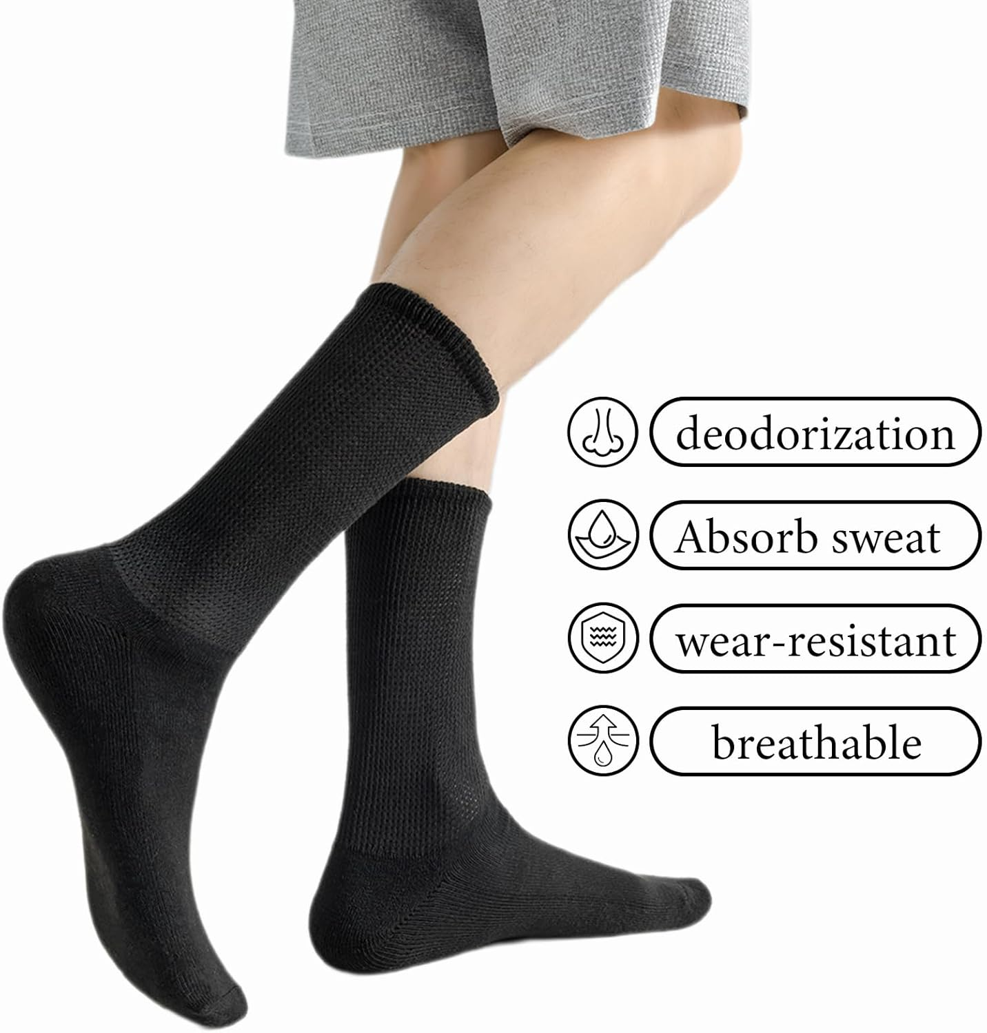 Men Diabetic Socks Extra Wide Non Binding Athletic Socks for Diabetic Foot Care Crew Sock Moisture Wicking Comfort Thick Ankles for Swollen Feet,5 Pairs image number 3