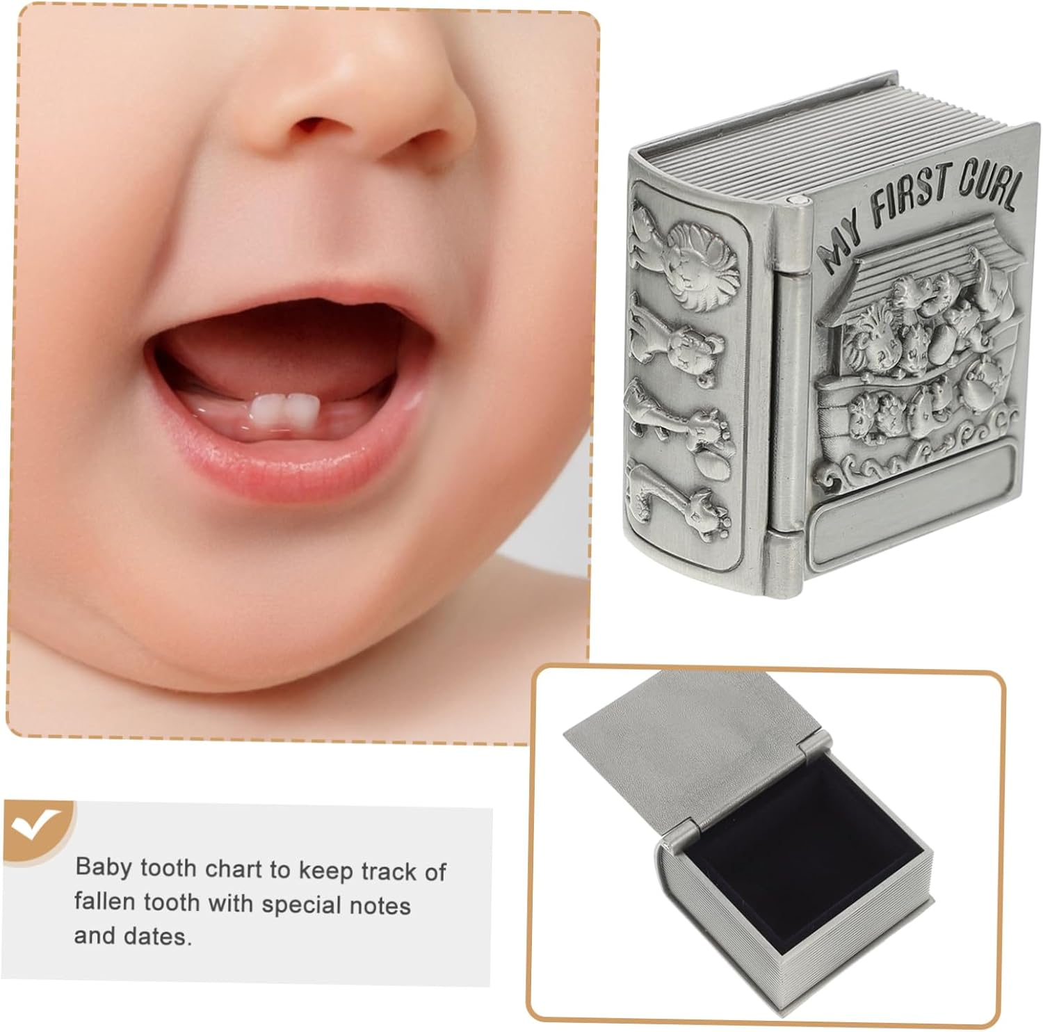 BESPORTBLE Baby First Tooth Metal Keepsake Boxes and Lanugo Storage Containers for Kids, Silver Vintage Design, 2Pcs Set for Dental Memory and Curl Collection image number 4