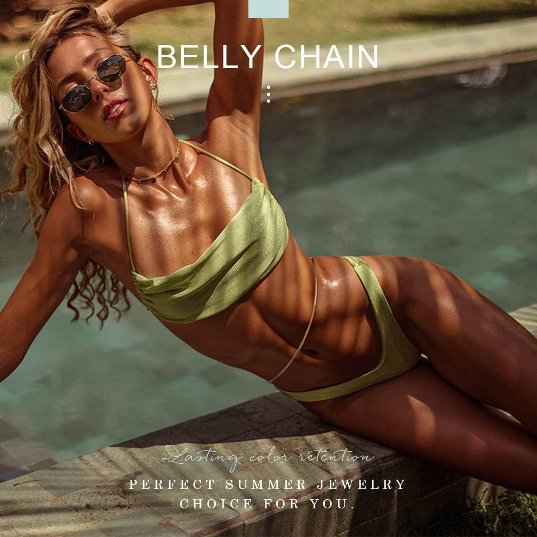 Boho Layered Rhinestone Belly Chain Gold Beads Belly Waist Chains Sequins Belt Body Chain Jewelry for Women and Girls image number 2