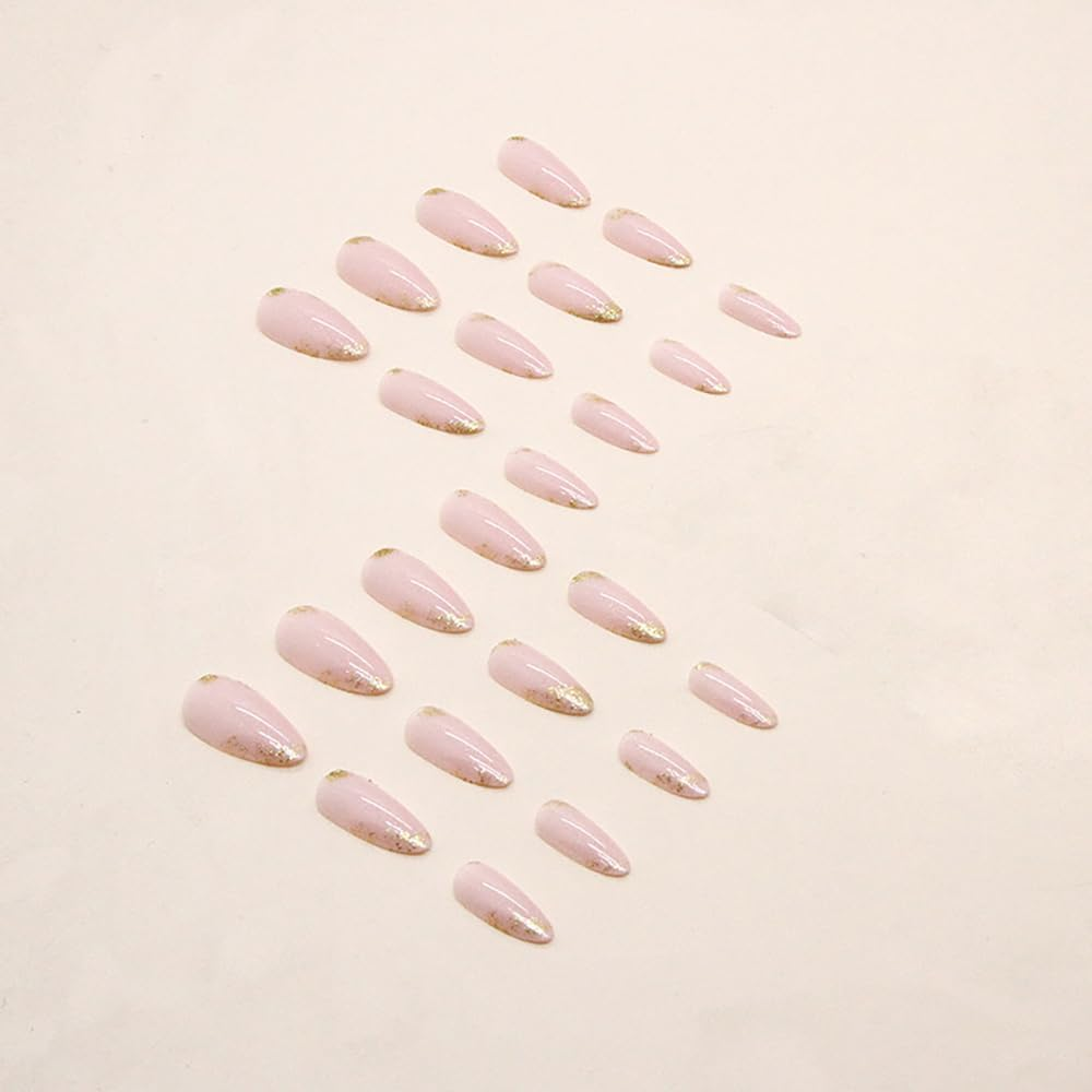 Almond Nails for Sticking, Short with Glitter, Pack of 24, Clear Glossy Artificial Nails, Press on Nails, Acrylic Fingernails, Fake Nails, Short for Women image number 4