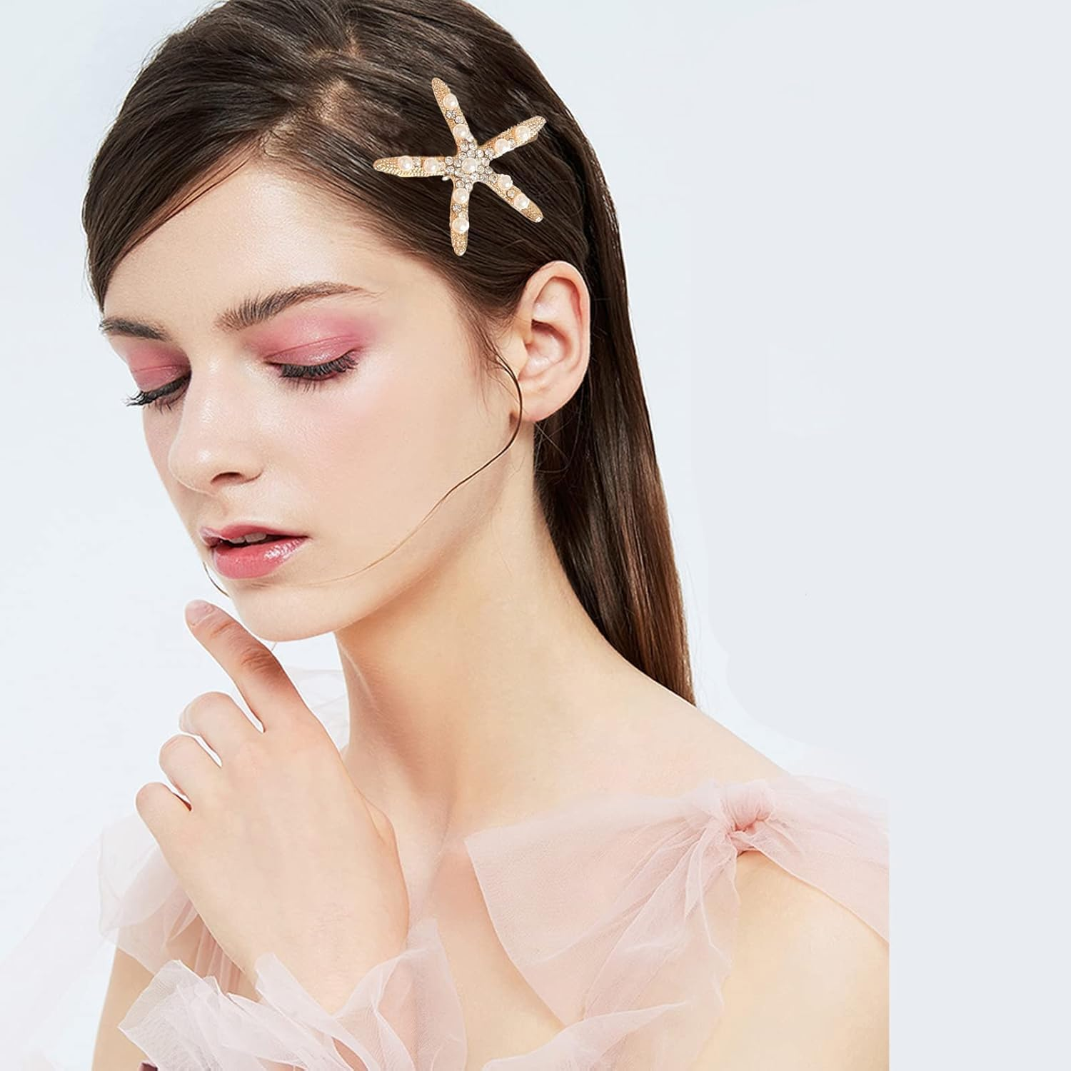 Yeenano Starfish Hair Clips,4 Pcs Pearl Starfish Rhinestones Hair Clips Starfish Pearl No Slip Mermaid Accessories Hairs Barrettes for Girl Woman Hairs Accessories Bridal Decoration Beach