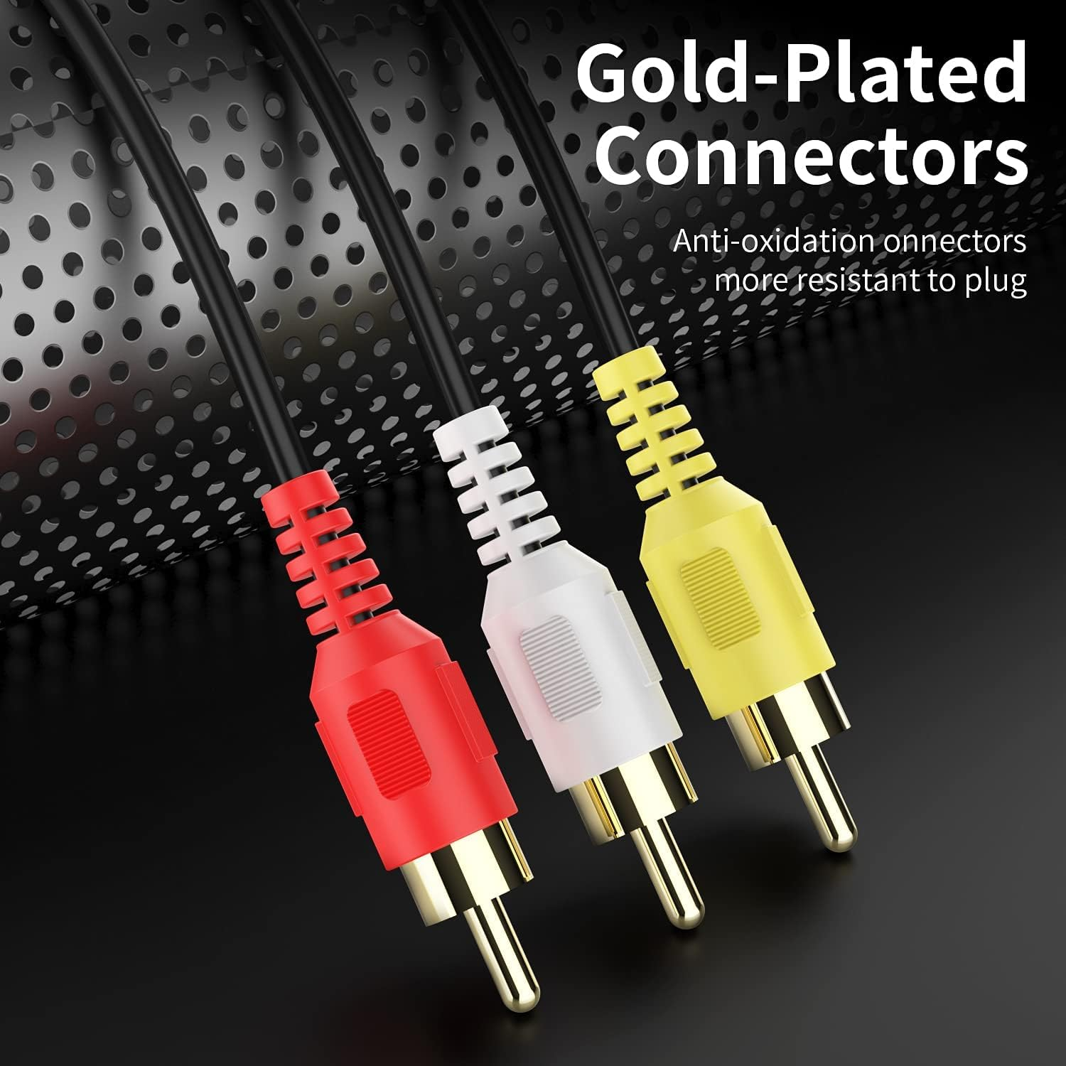 3 RCA Cable(10Ft) - Premium Gold Plated 90 Degree Right Angle RCA Audio / Video Cable 3 Male to 3 Male Composite Video Audio A/V AV Cable image number 3