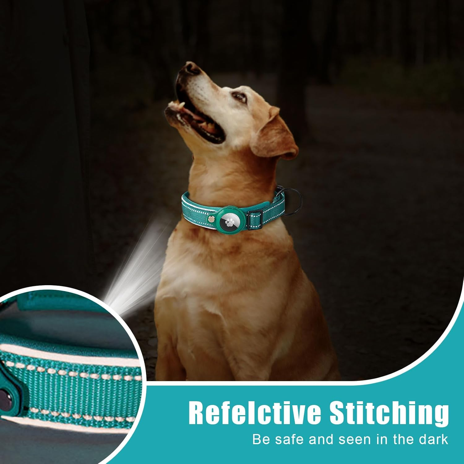 Boloshine Airtag Dog Collar, Adjustable Reflective Nylon Dog Collar, with Quick Release Buckle and Holder for Apple Air Tag, Durable Anti-Lost Dog Collars for Small Medium Large Dogs (Cyan, L) image number 6