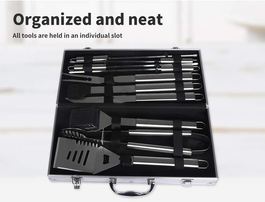 10PCS BBQ Tool Set Grill Kit Accessories Stainless Steel Camping Charcoal Barbecue Tools Brush Aluminium Carry Case Outdoor Barbeque Utensils