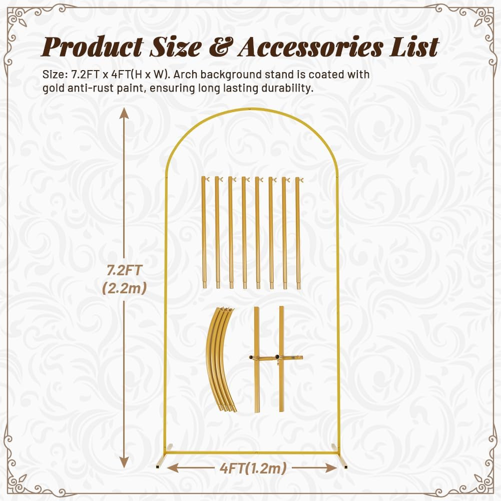 Newsmarts 7.2FT Wedding Door Arch Gold Metal Backdrop Stand Frame for Baby Ceremony Party Garden Decoration image number 1