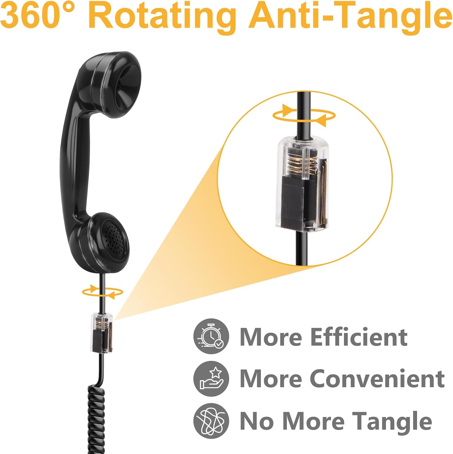 Telephone Cord Detangler, Uvital Anti-Tangle Phone Cable 360 Degree Rotating Landline Swivel Cord Untangler Black (2 PCS)