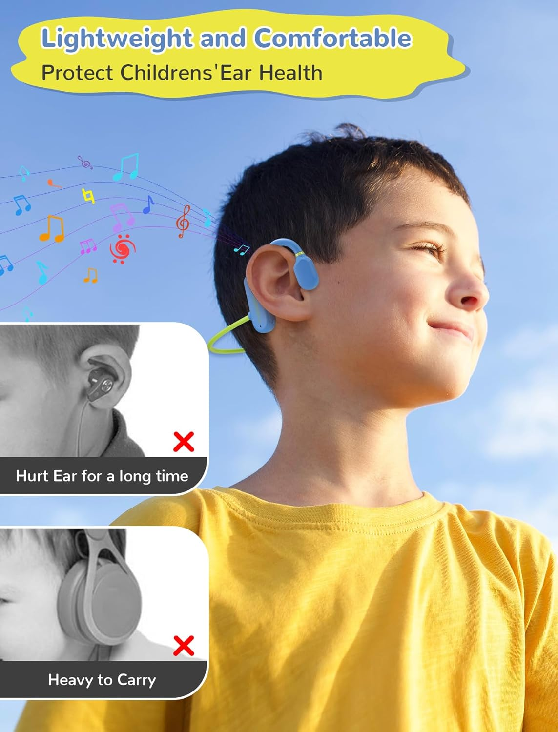 Kids Headphones, Wirelss 5.3 Air Conduction Open Ear Headphones Lightweight Kids IPX5 Waterproof with Microphone for School, Home and Outdoor-Blue image number 3