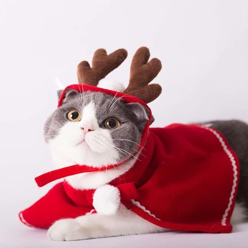 Santa'S Helper Cat & Dog Costume - Reindeer Antlers Headband, Cloak & Accessories for Xmas Party & Christmas Eve Celebrations (S) image number 2