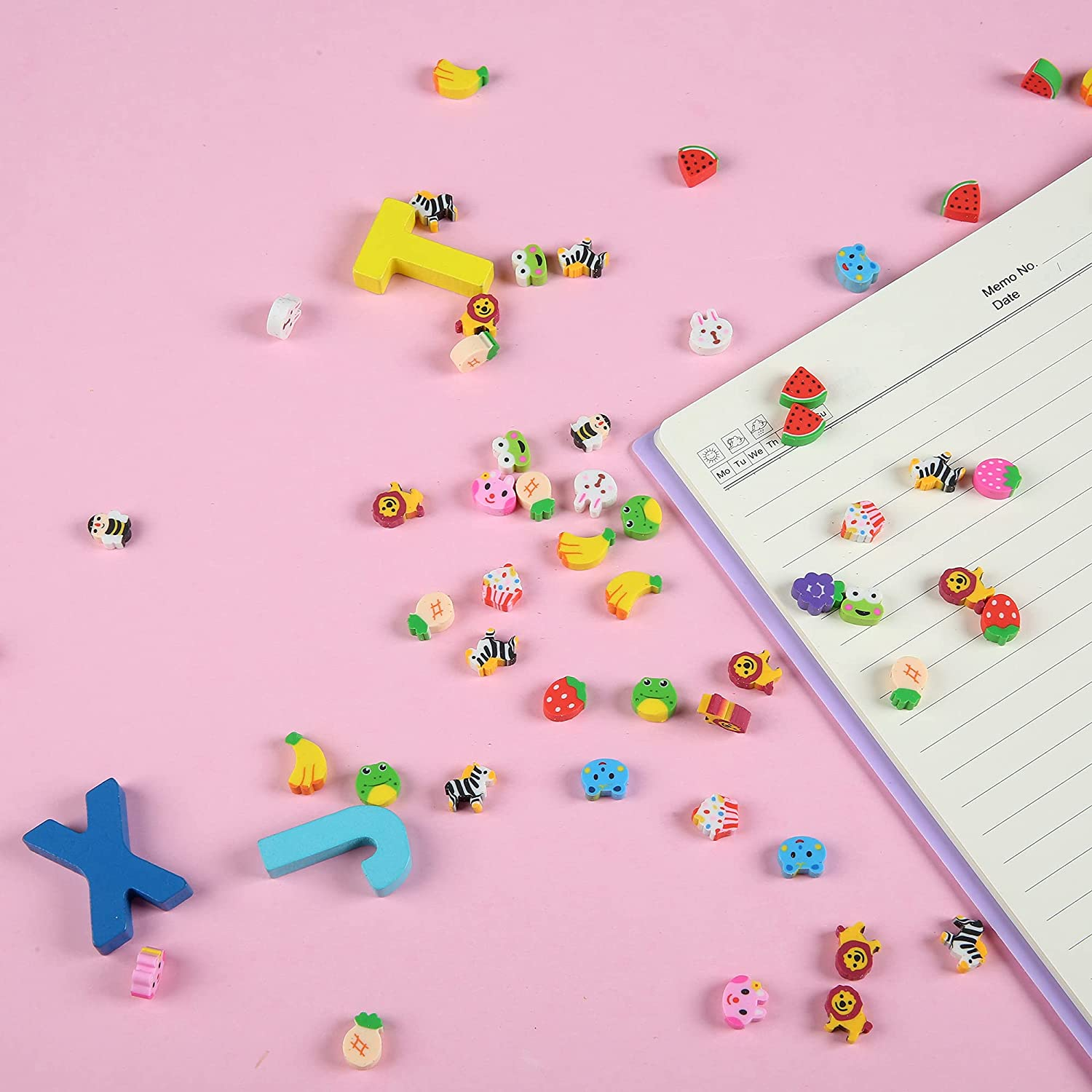 MGTECH 1000 Pieces Mini Animal Fruit Erasers for Kids Bulk, Small Cute Pencil Erasers Assortment for Home School Work Rewards, Party Favor and Gift Filling image number 1